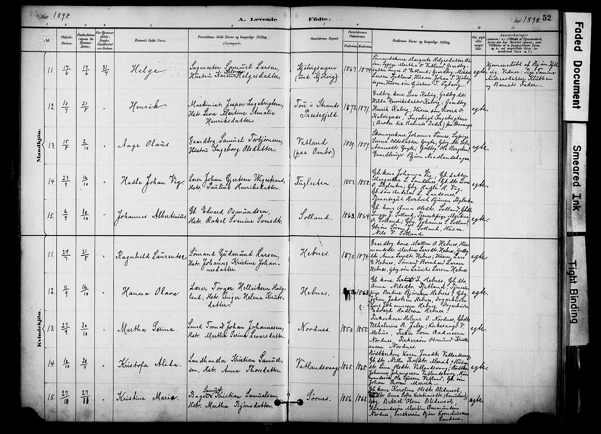 Jelsa sokneprestkontor, AV/SAST-A-101842/01/IV: Parish register (official) no. A 10, 1884-1906, p. 52