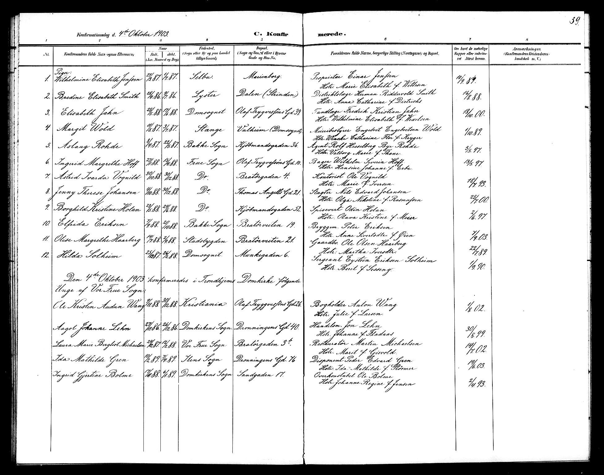 Ministerialprotokoller, klokkerbøker og fødselsregistre - Sør-Trøndelag, SAT/A-1456/602/L0144: Parish register (copy) no. 602C12, 1897-1905, p. 39