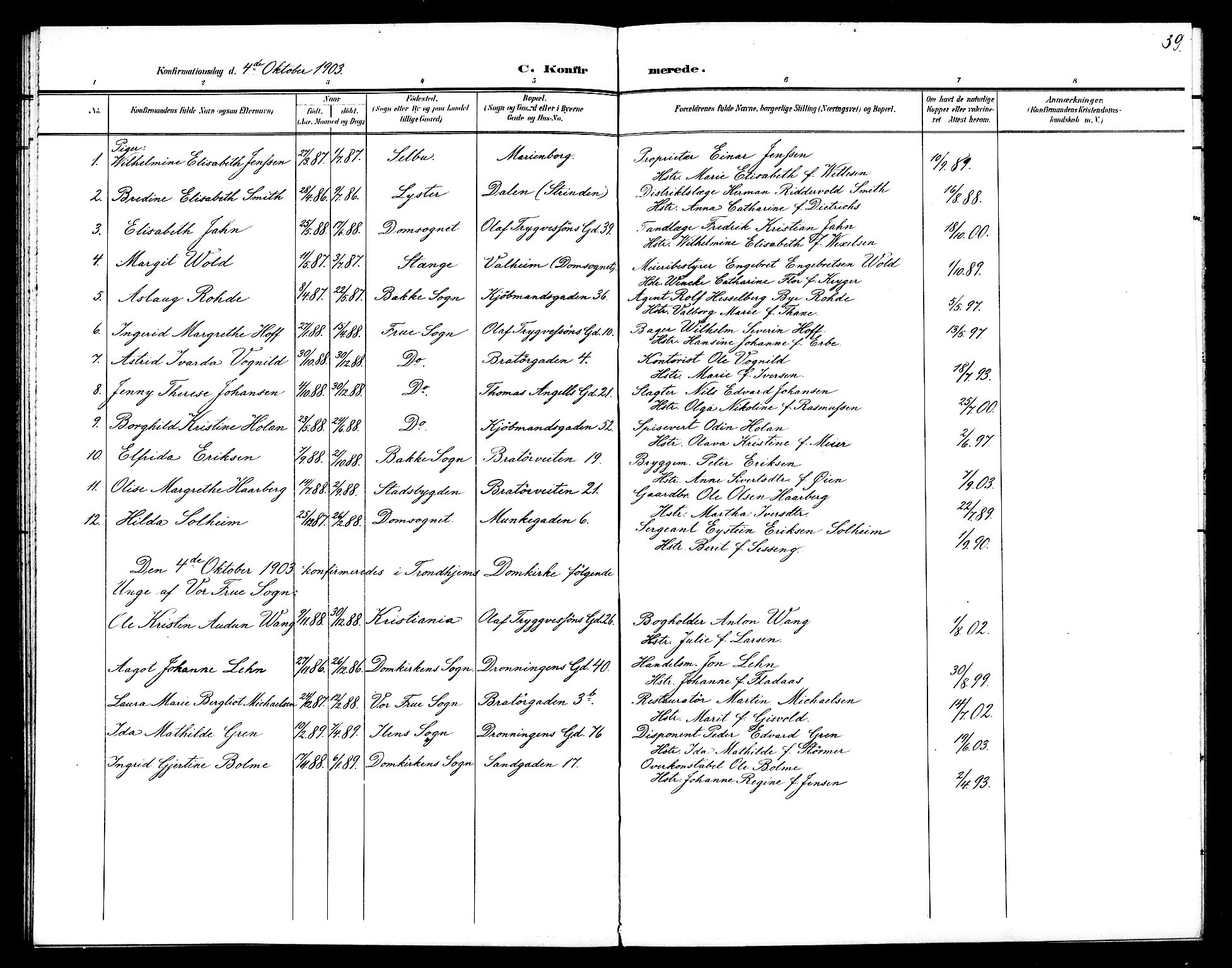 Ministerialprotokoller, klokkerbøker og fødselsregistre - Sør-Trøndelag, AV/SAT-A-1456/602/L0144: Parish register (copy) no. 602C12, 1897-1905, p. 39