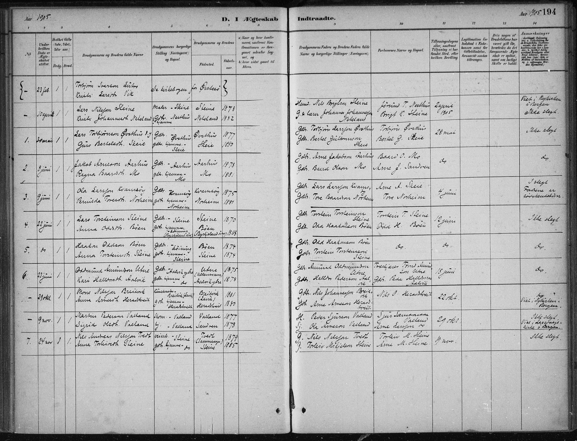 Kvam sokneprestembete, SAB/A-76201/H/Haa: Parish register (official) no. B  1, 1880-1908, p. 194