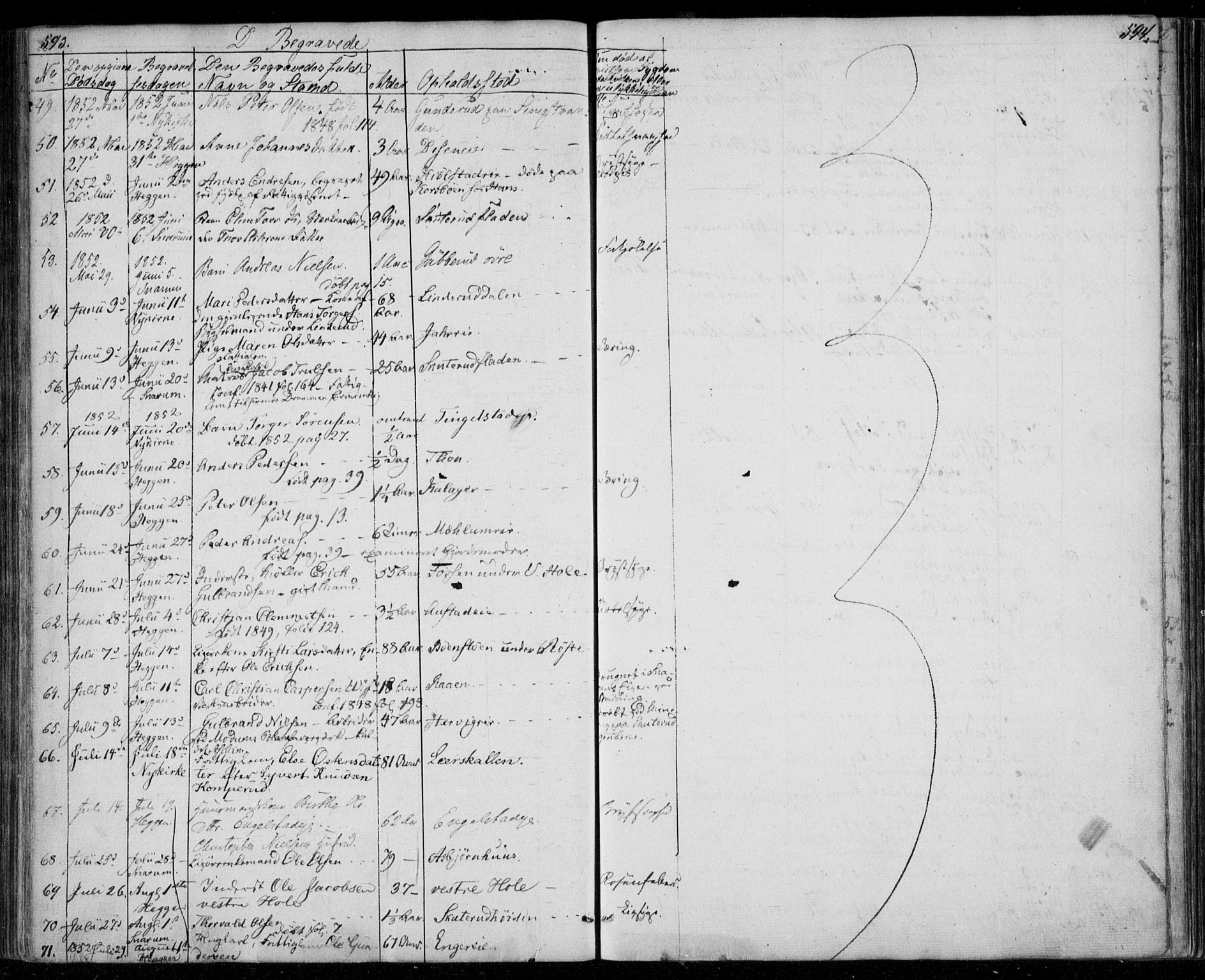 Modum kirkebøker, AV/SAKO-A-234/F/Fa/L0008: Parish register (official) no. 8, 1851-1859, p. 593-594