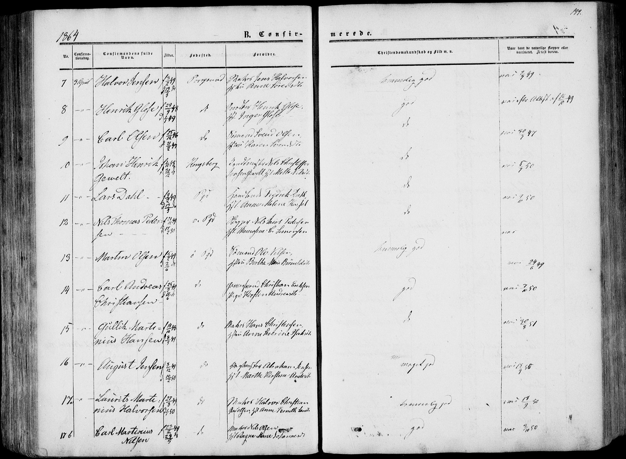 Porsgrunn kirkebøker , AV/SAKO-A-104/F/Fa/L0007: Parish register (official) no. 7, 1858-1877, p. 199