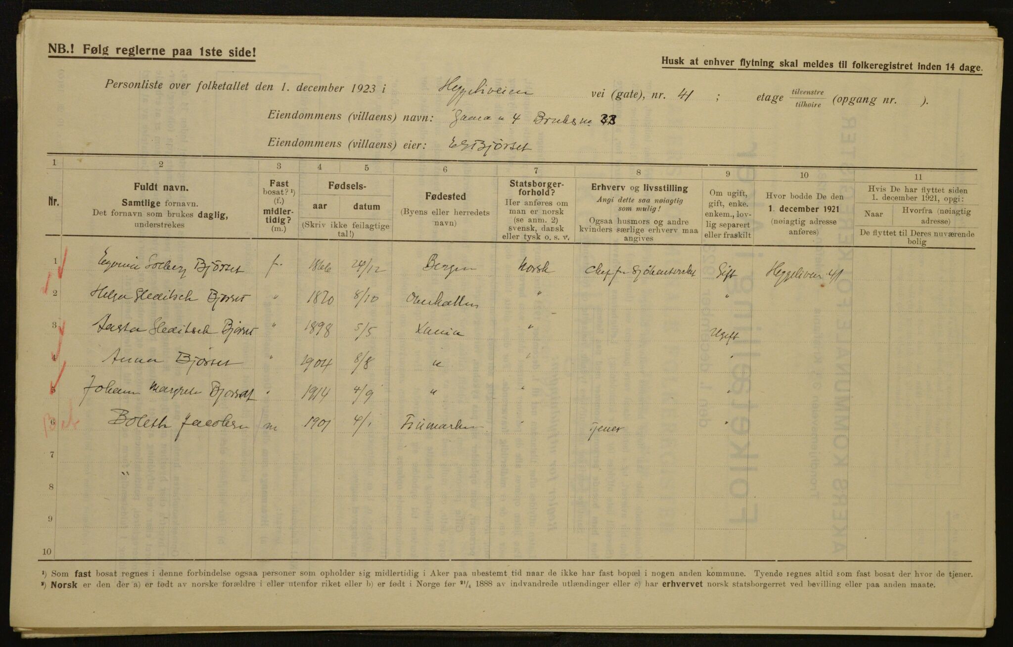 , Municipal Census 1923 for Aker, 1923, p. 2305