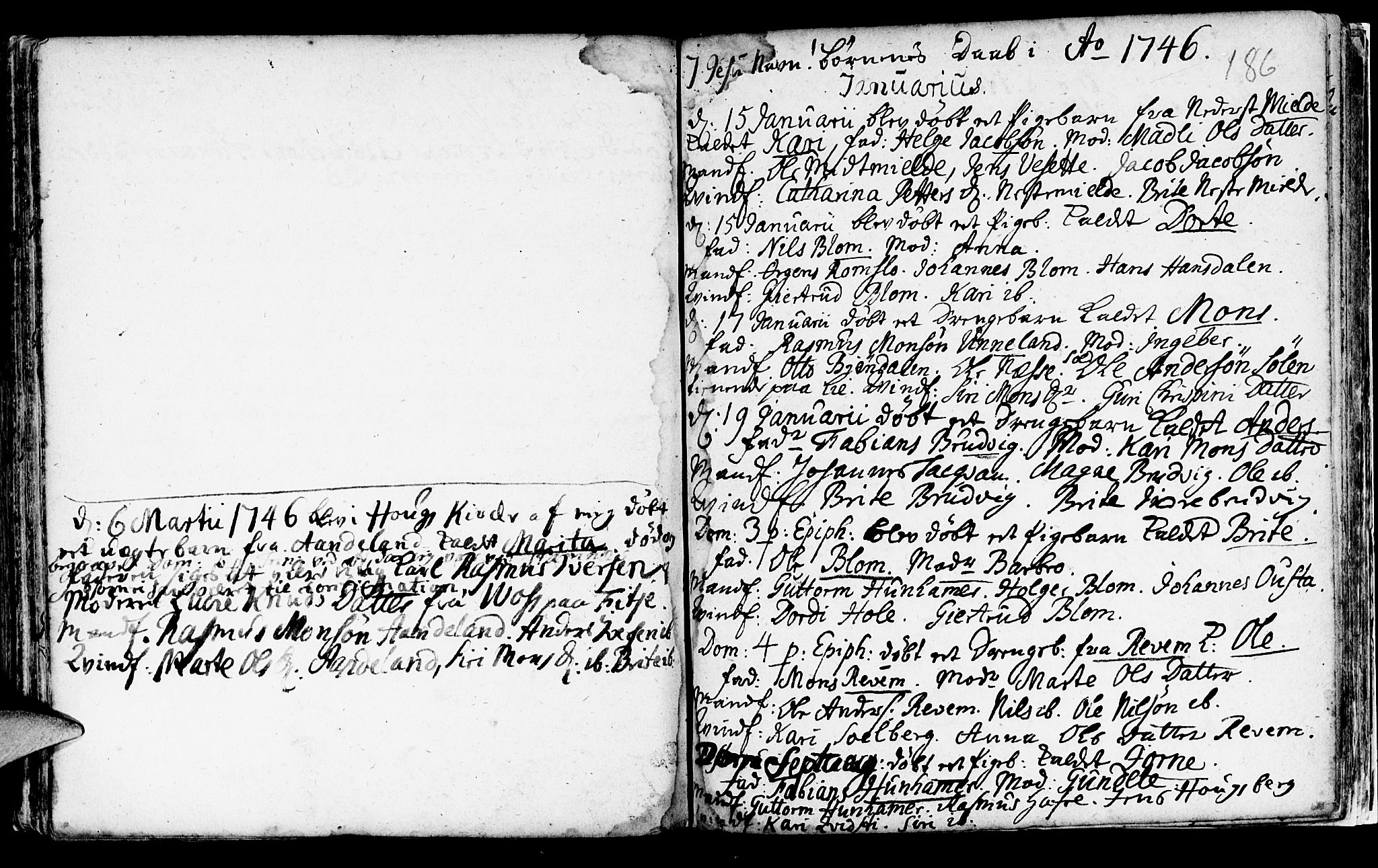 Haus sokneprestembete, SAB/A-75601/H/Haa: Parish register (official) no. A 5, 1733-1747, p. 186