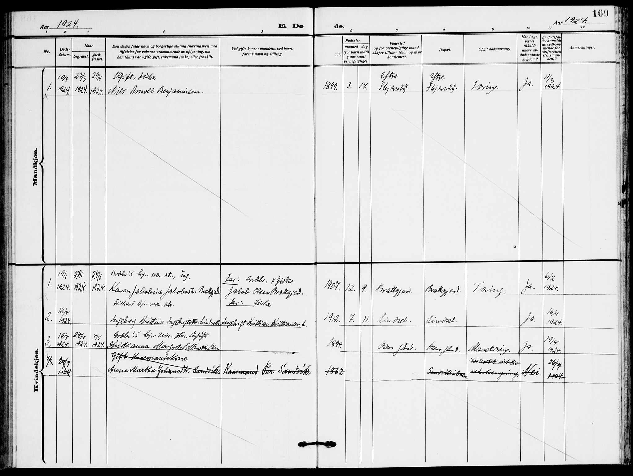Ministerialprotokoller, klokkerbøker og fødselsregistre - Sør-Trøndelag, SAT/A-1456/658/L0724: Parish register (official) no. 658A03, 1912-1924, p. 169