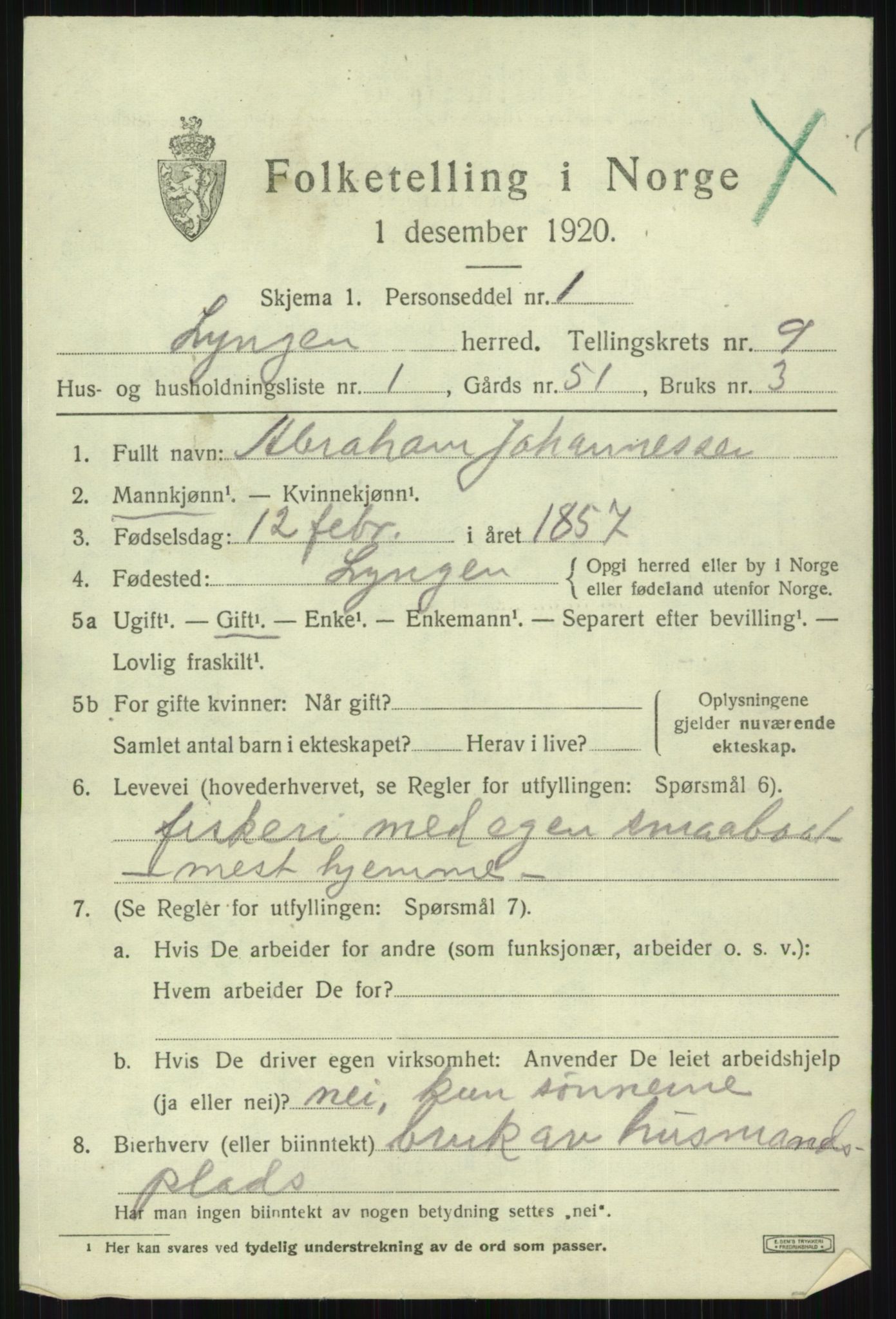 SATØ, 1920 census for Lyngen, 1920, p. 7553