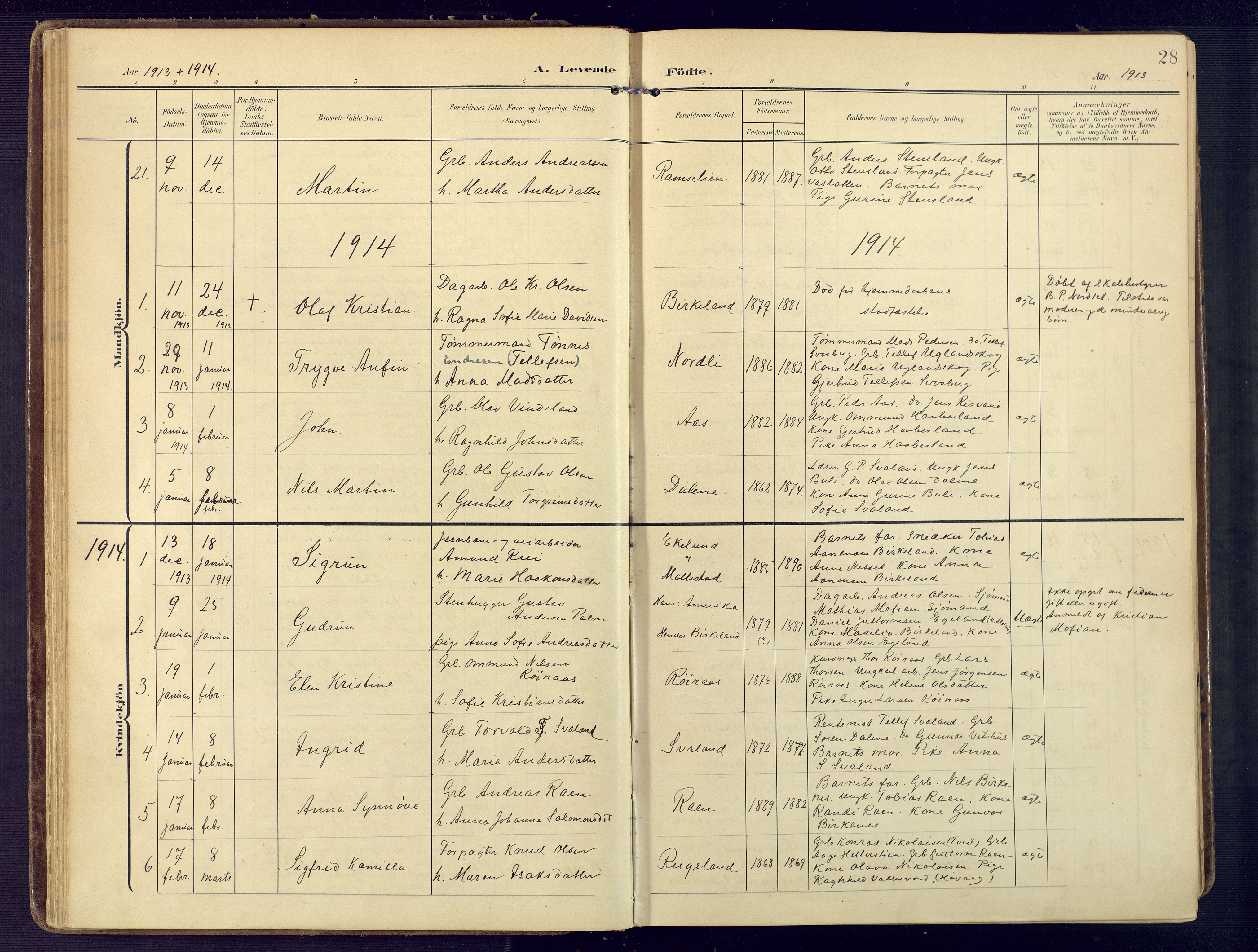 Birkenes sokneprestkontor, SAK/1111-0004/F/Fa/L0006: Parish register (official) no. A 6, 1908-1932, p. 28