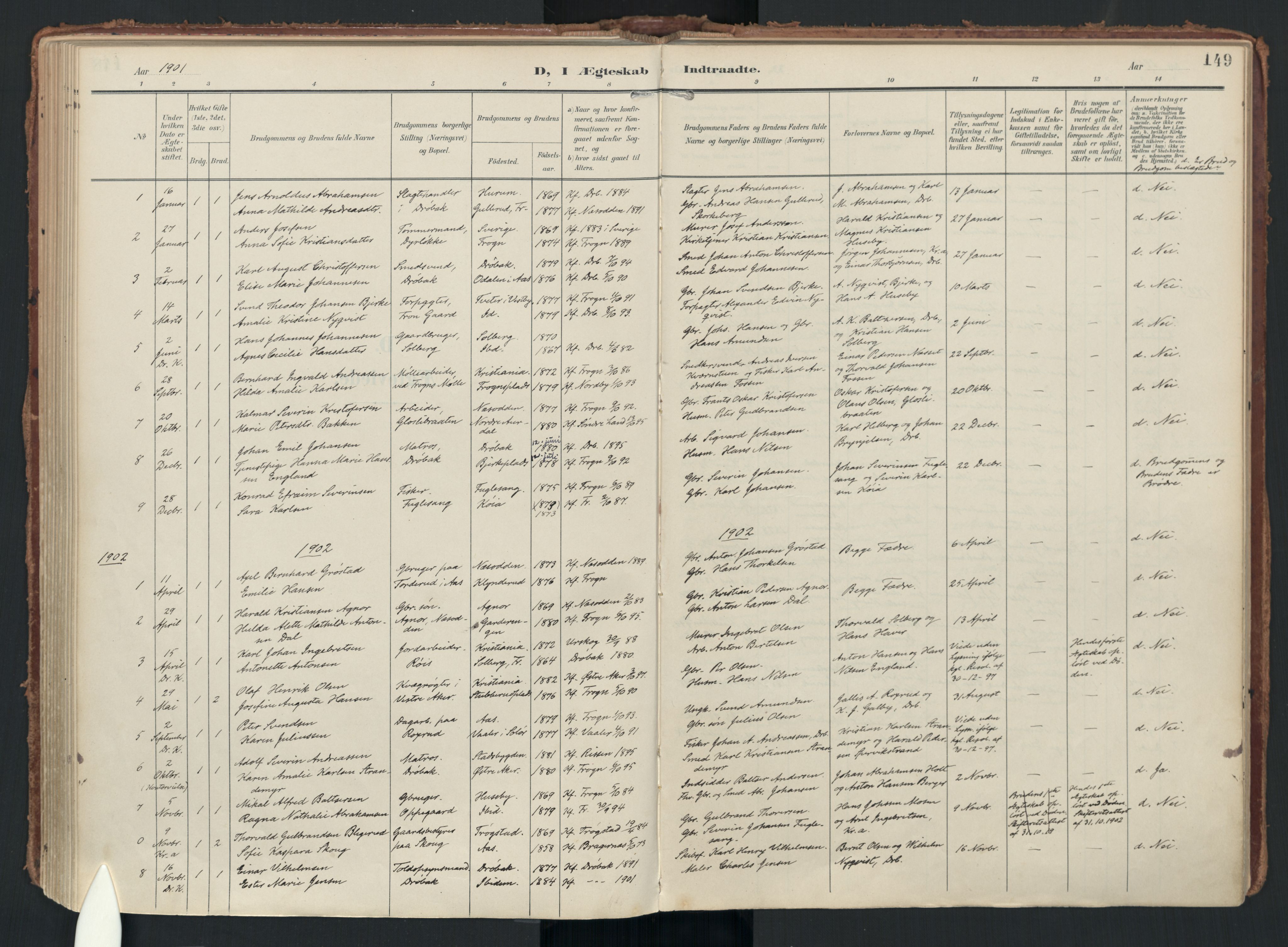 Drøbak prestekontor Kirkebøker, SAO/A-10142a/F/Fc/L0003: Parish register (official) no. III 3, 1901-1920, p. 149