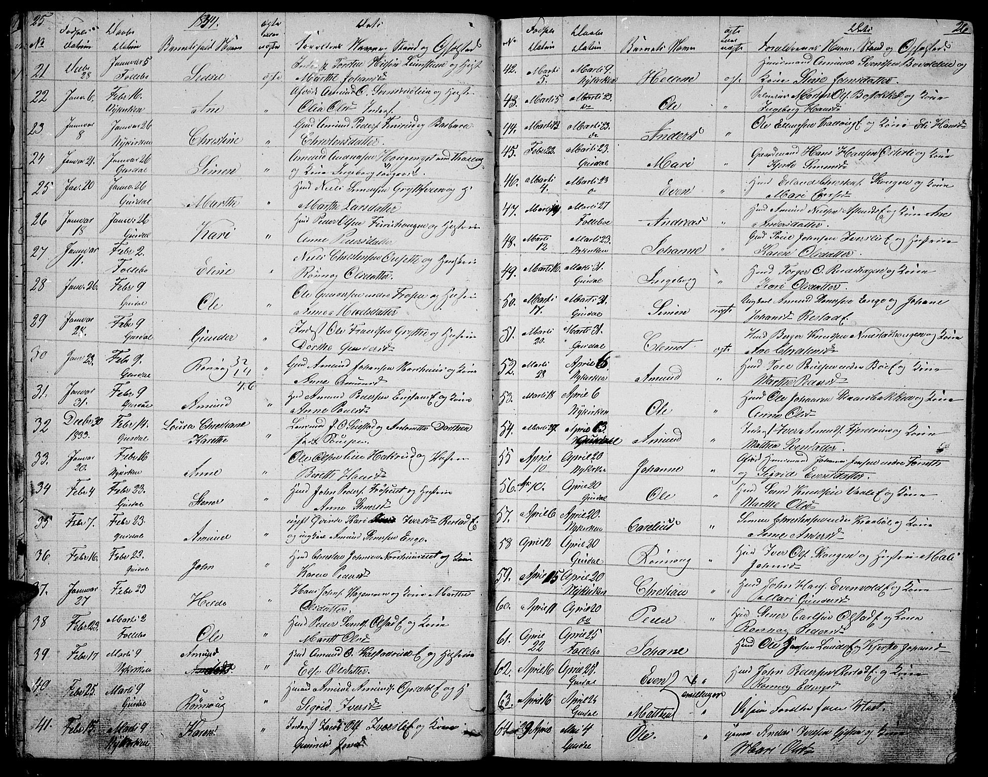 Gausdal prestekontor, SAH/PREST-090/H/Ha/Hab/L0003: Parish register (copy) no. 3, 1829-1864, p. 25-26