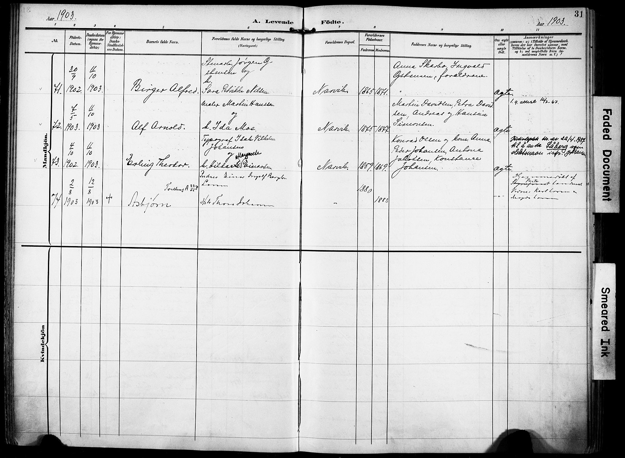 Ministerialprotokoller, klokkerbøker og fødselsregistre - Nordland, SAT/A-1459/871/L0994: Parish register (official) no. 871A10, 1902-1910, p. 31