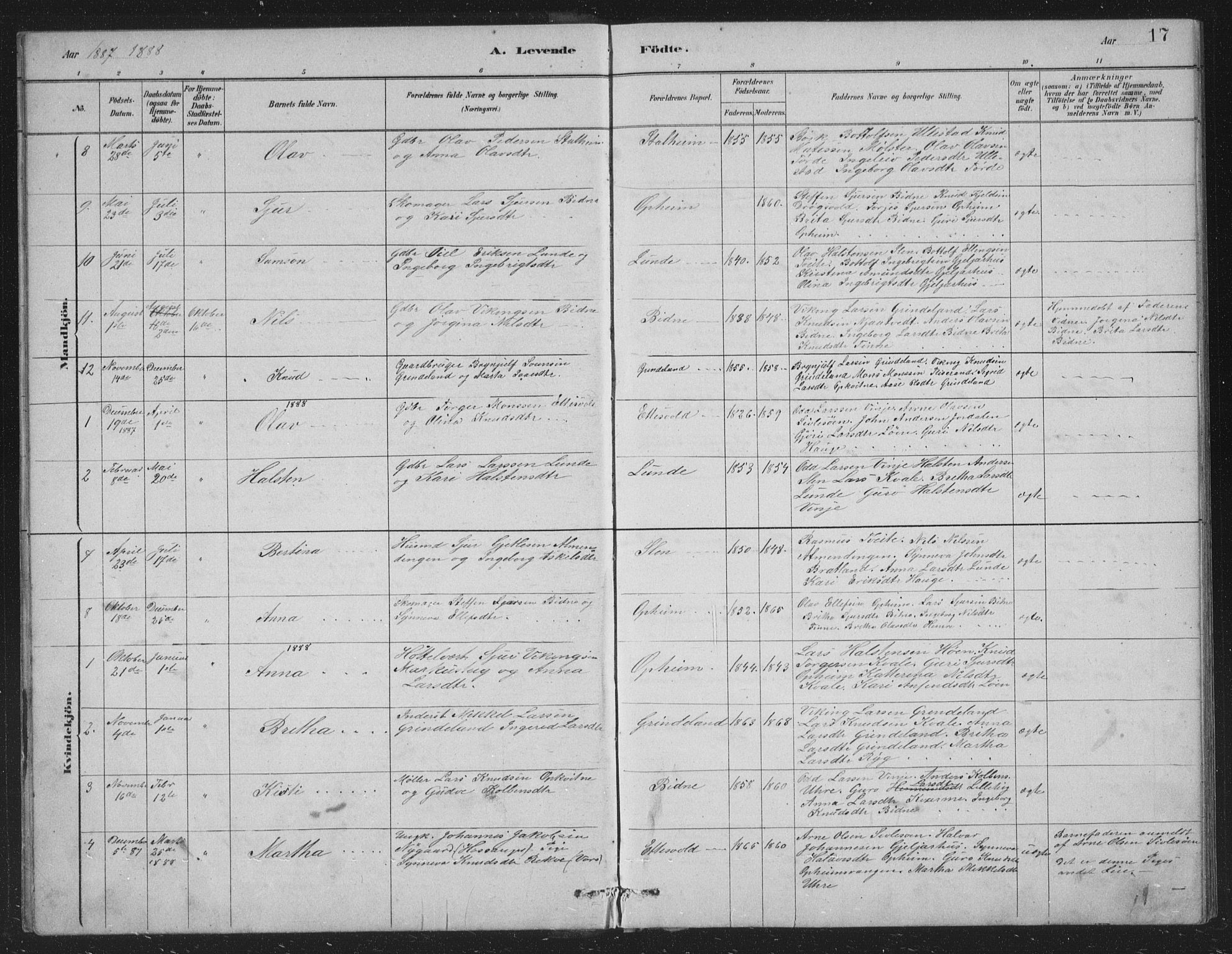 Vossestrand Sokneprestembete, SAB/A-79101/H/Hab: Parish register (copy) no. A 2, 1880-1902, p. 17