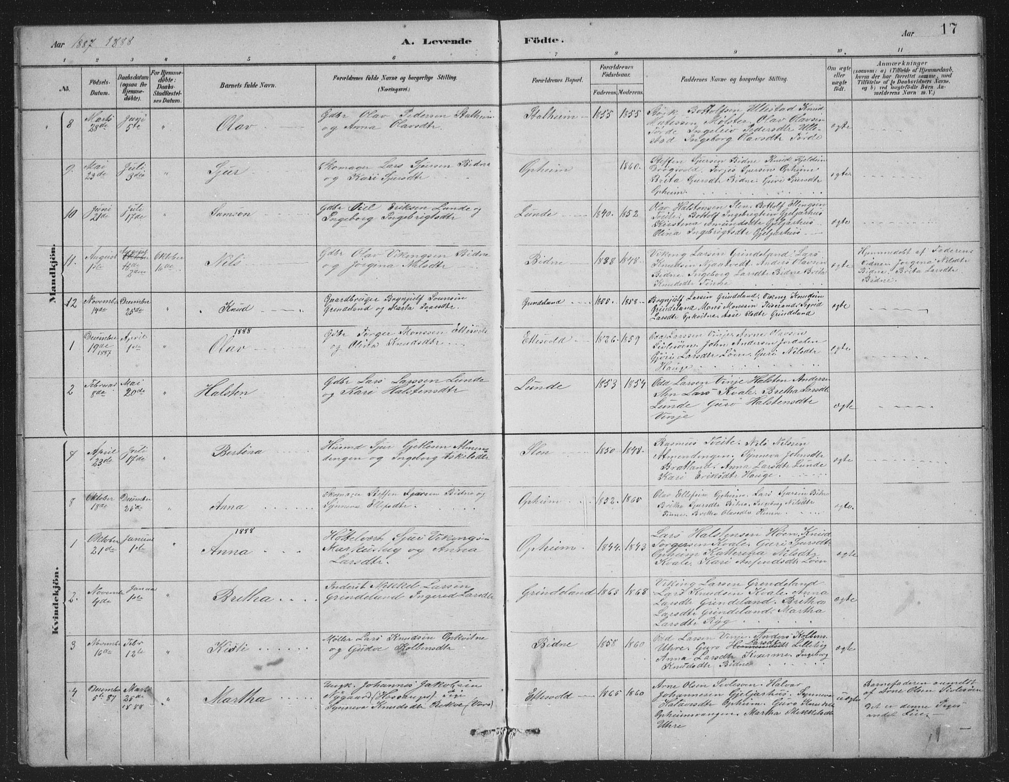 Vossestrand Sokneprestembete, AV/SAB-A-79101/H/Hab: Parish register (copy) no. A 2, 1880-1902, p. 17