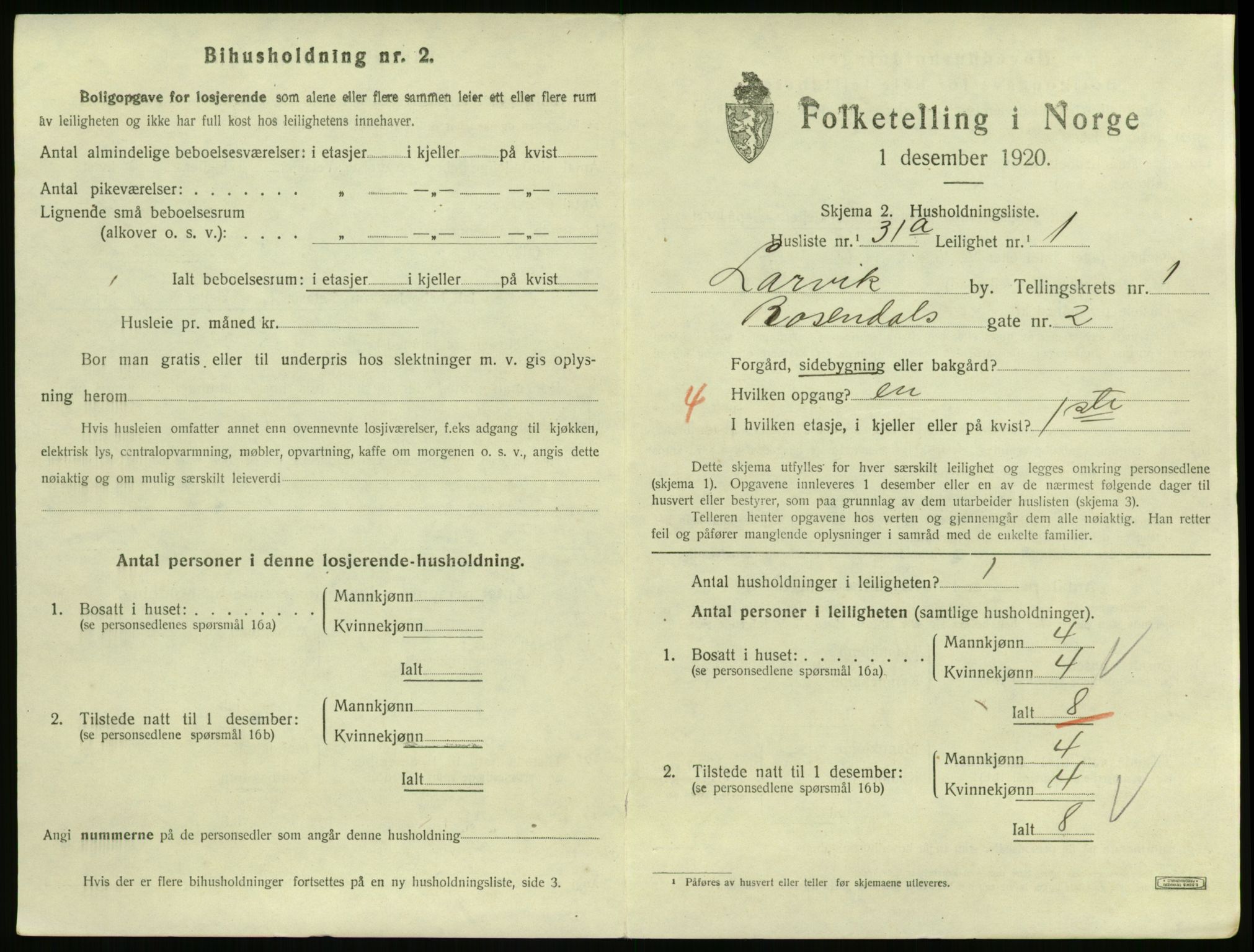 SAKO, 1920 census for Larvik, 1920, p. 3126