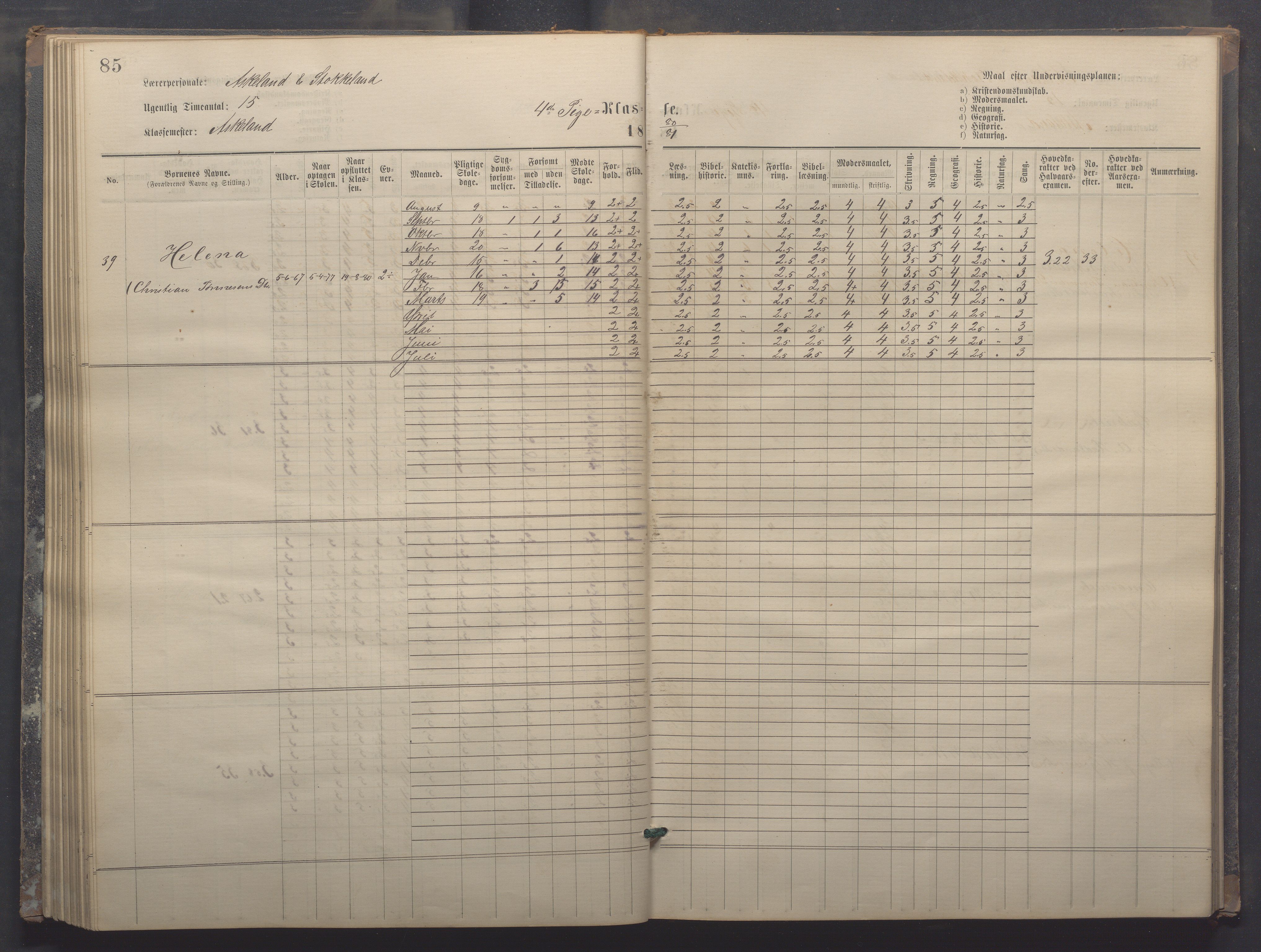 Egersund kommune (Ladested) - Egersund almueskole/folkeskole, IKAR/K-100521/H/L0017: Skoleprotokoll - Almueskolen, 5./6. klasse, 1877-1887, p. 85