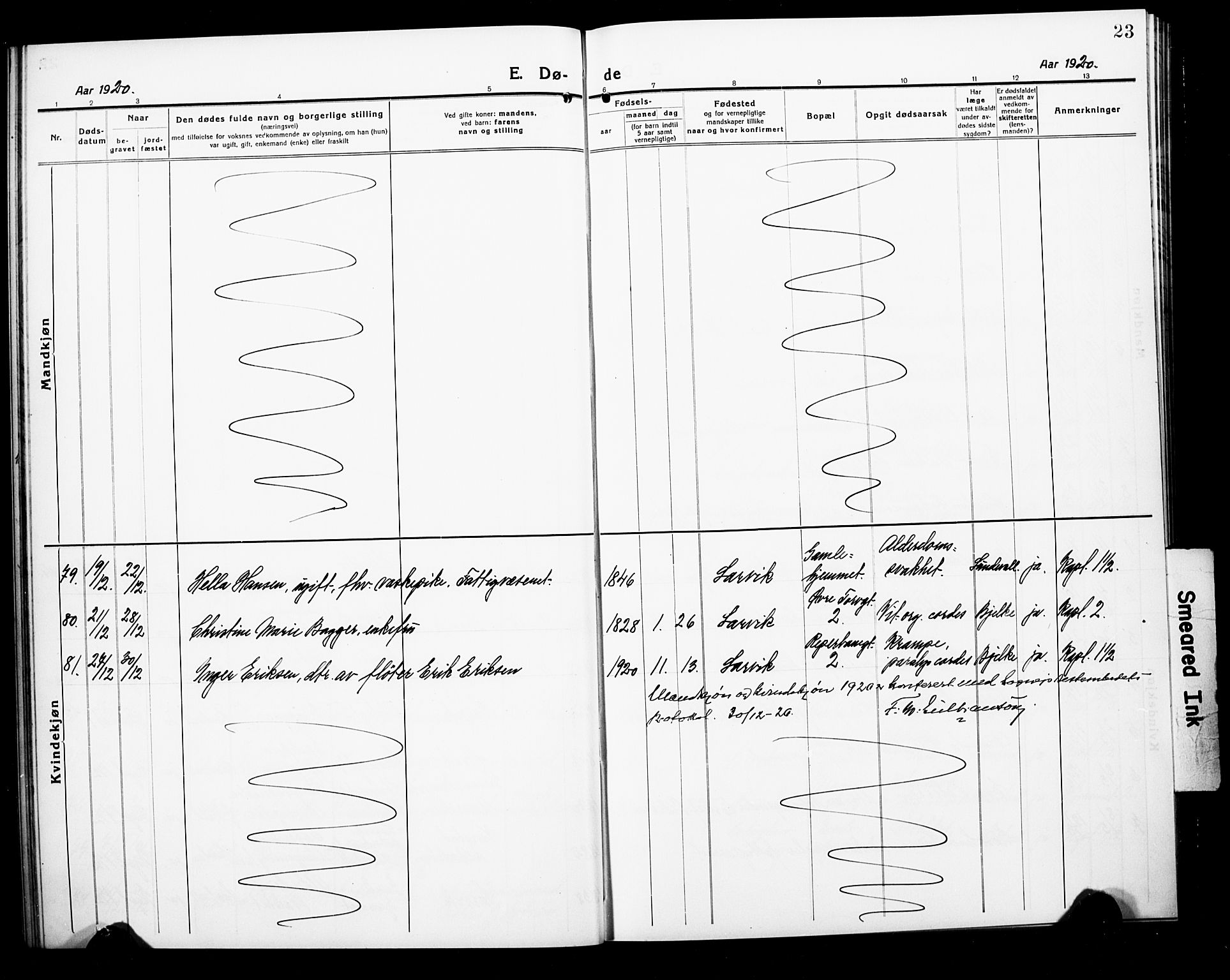 Larvik kirkebøker, AV/SAKO-A-352/G/Ga/L0010: Parish register (copy) no. I 10, 1919-1926, p. 23