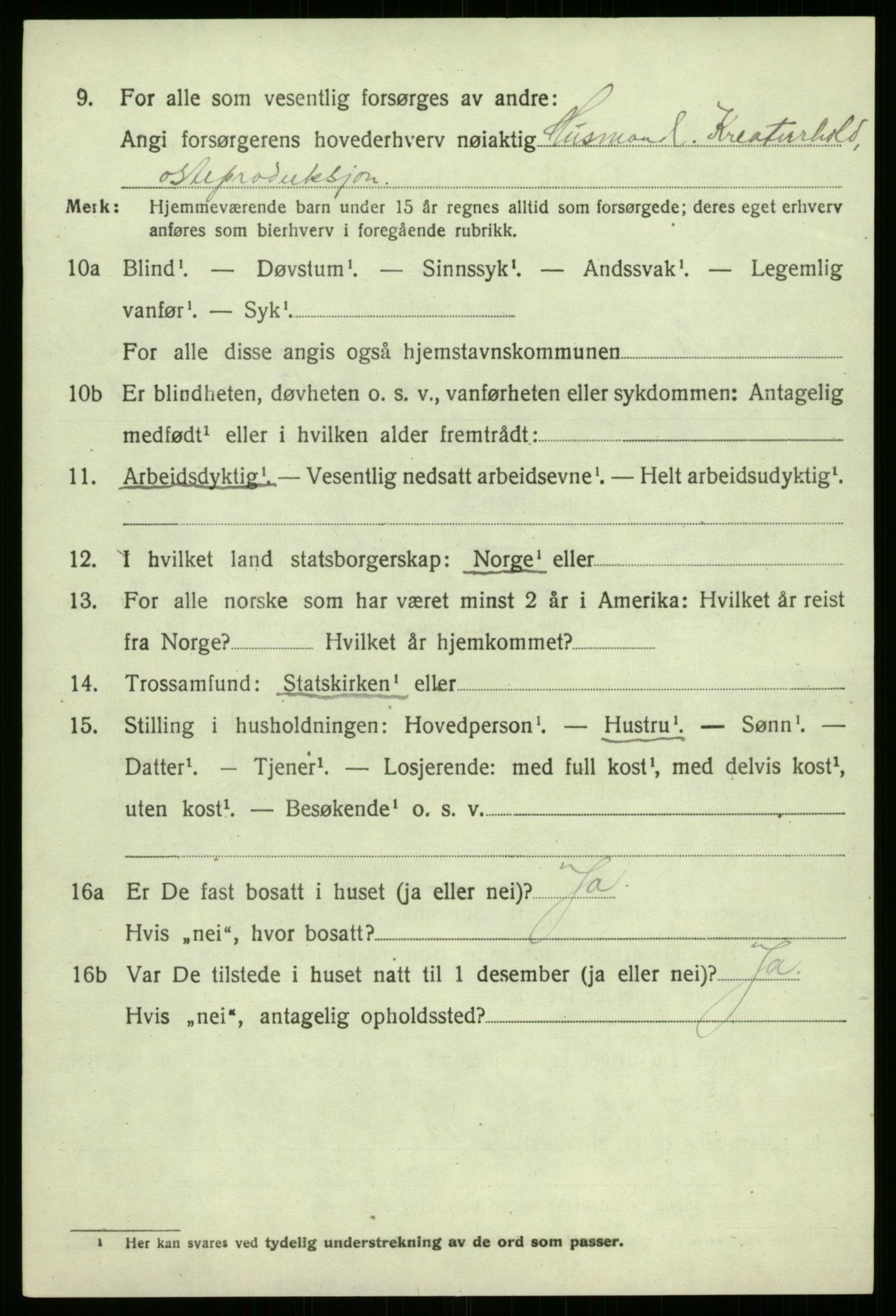 SAB, 1920 census for Årdal, 1920, p. 2964