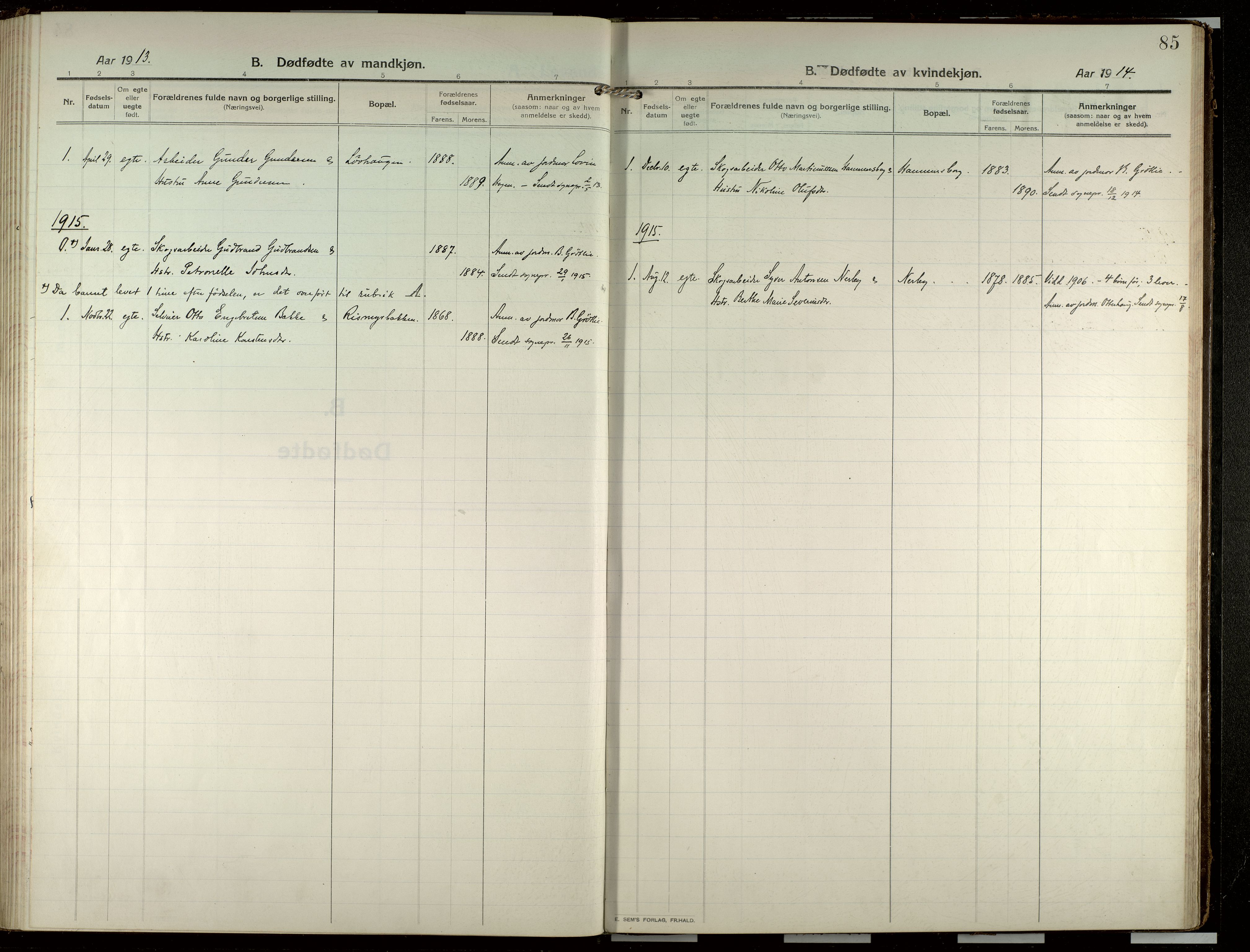 Elverum prestekontor, AV/SAH-PREST-044/H/Ha/Haa/L0022: Parish register (official) no. 22, 1913-1924, p. 85