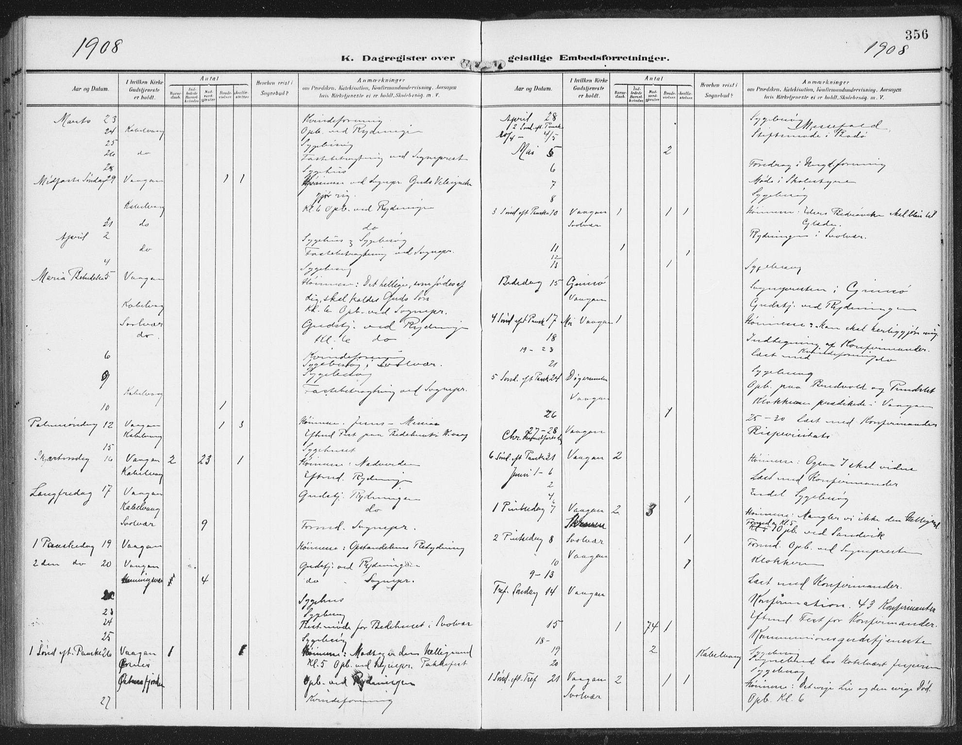 Ministerialprotokoller, klokkerbøker og fødselsregistre - Nordland, AV/SAT-A-1459/874/L1063: Parish register (official) no. 874A07, 1907-1915, p. 356