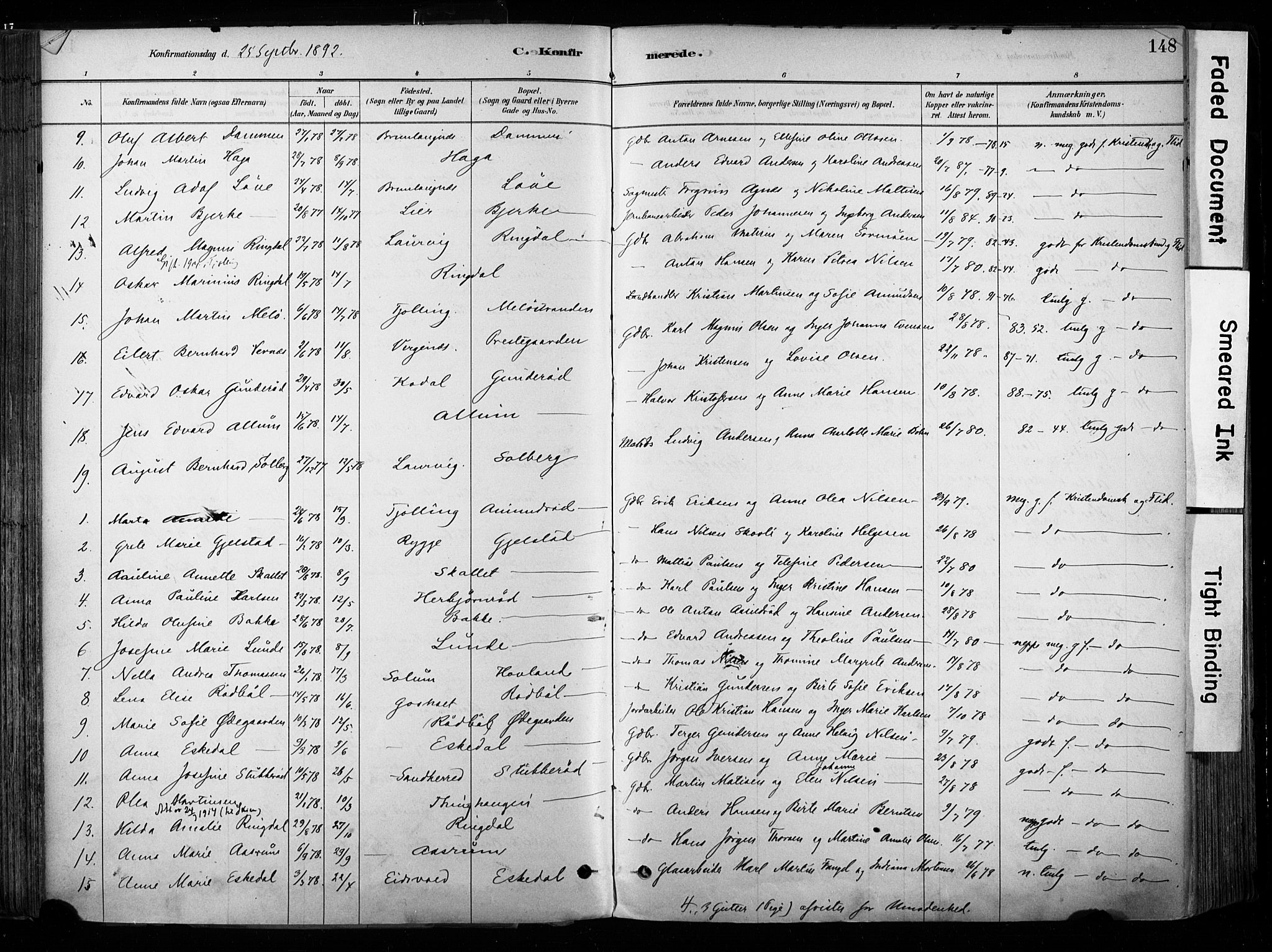 Hedrum kirkebøker, SAKO/A-344/F/Fa/L0009: Parish register (official) no. I 9, 1881-1903, p. 148