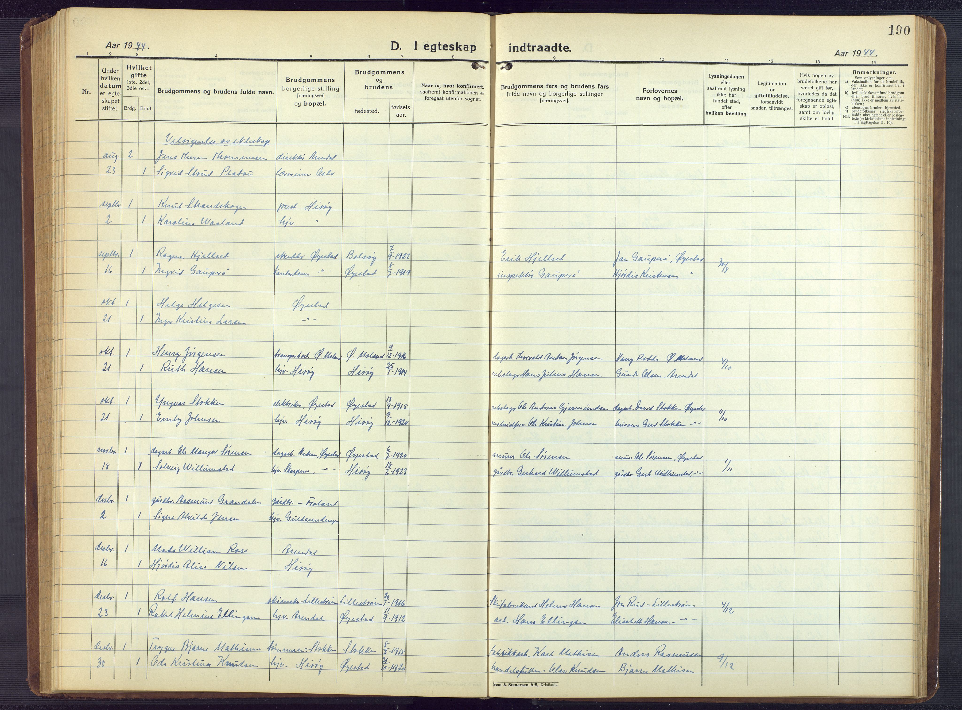 Hisøy sokneprestkontor, AV/SAK-1111-0020/F/Fb/L0005: Parish register (copy) no. B 5, 1924-1946, p. 190