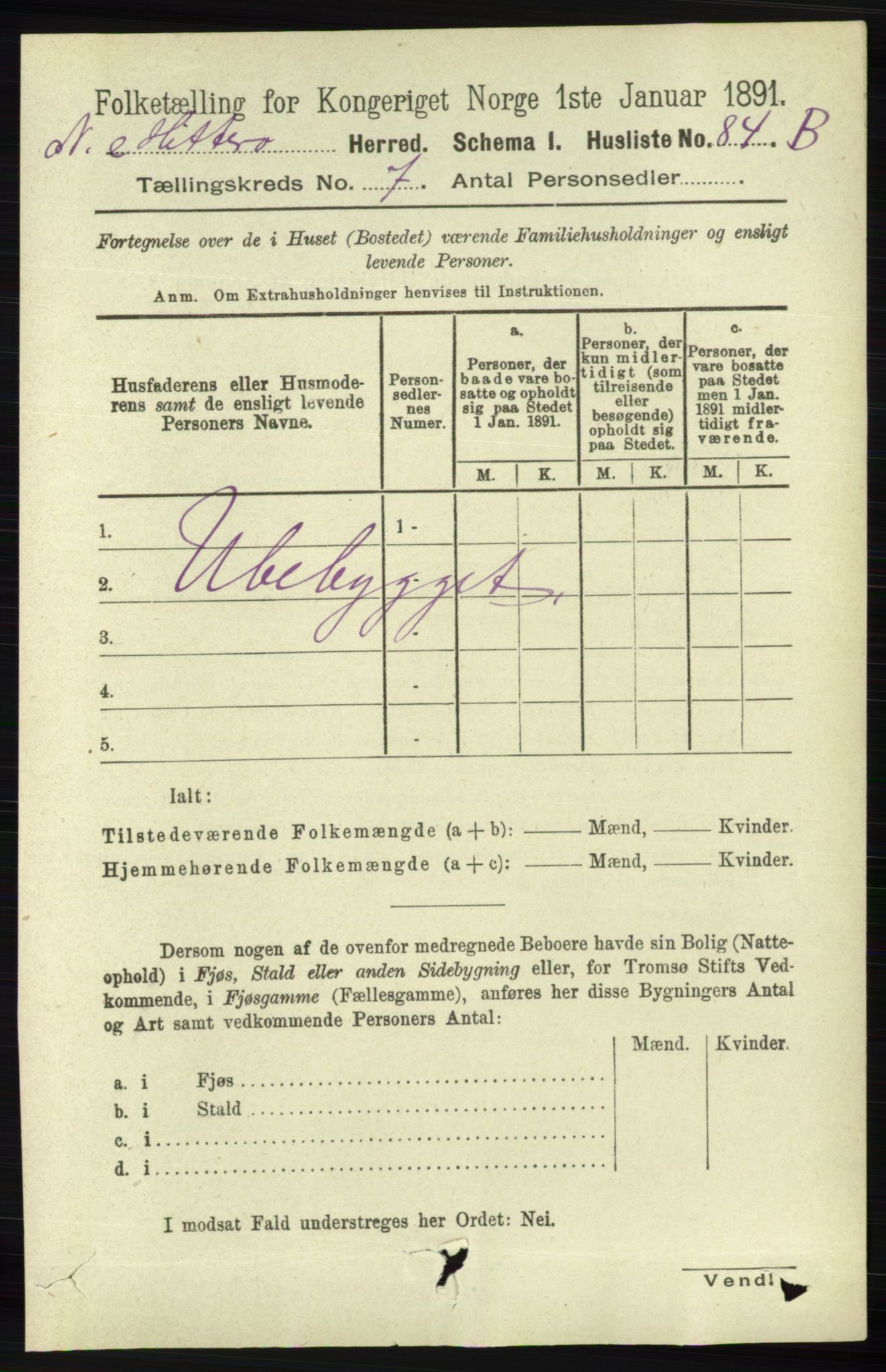 RA, 1891 census for 1043 Hidra og Nes, 1891, p. 2800