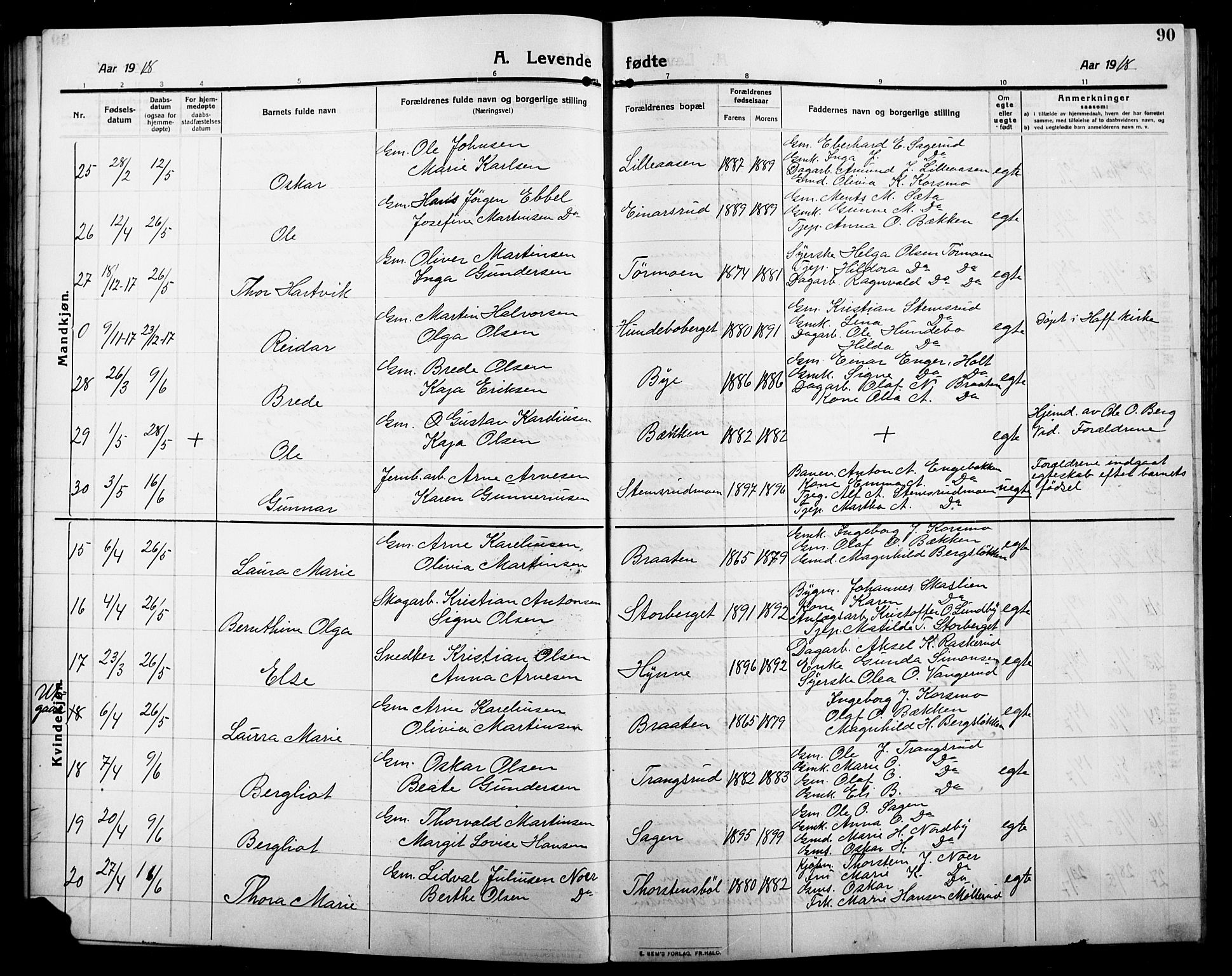 Grue prestekontor, AV/SAH-PREST-036/H/Ha/Hab/L0007: Parish register (copy) no. 7, 1910-1920, p. 90