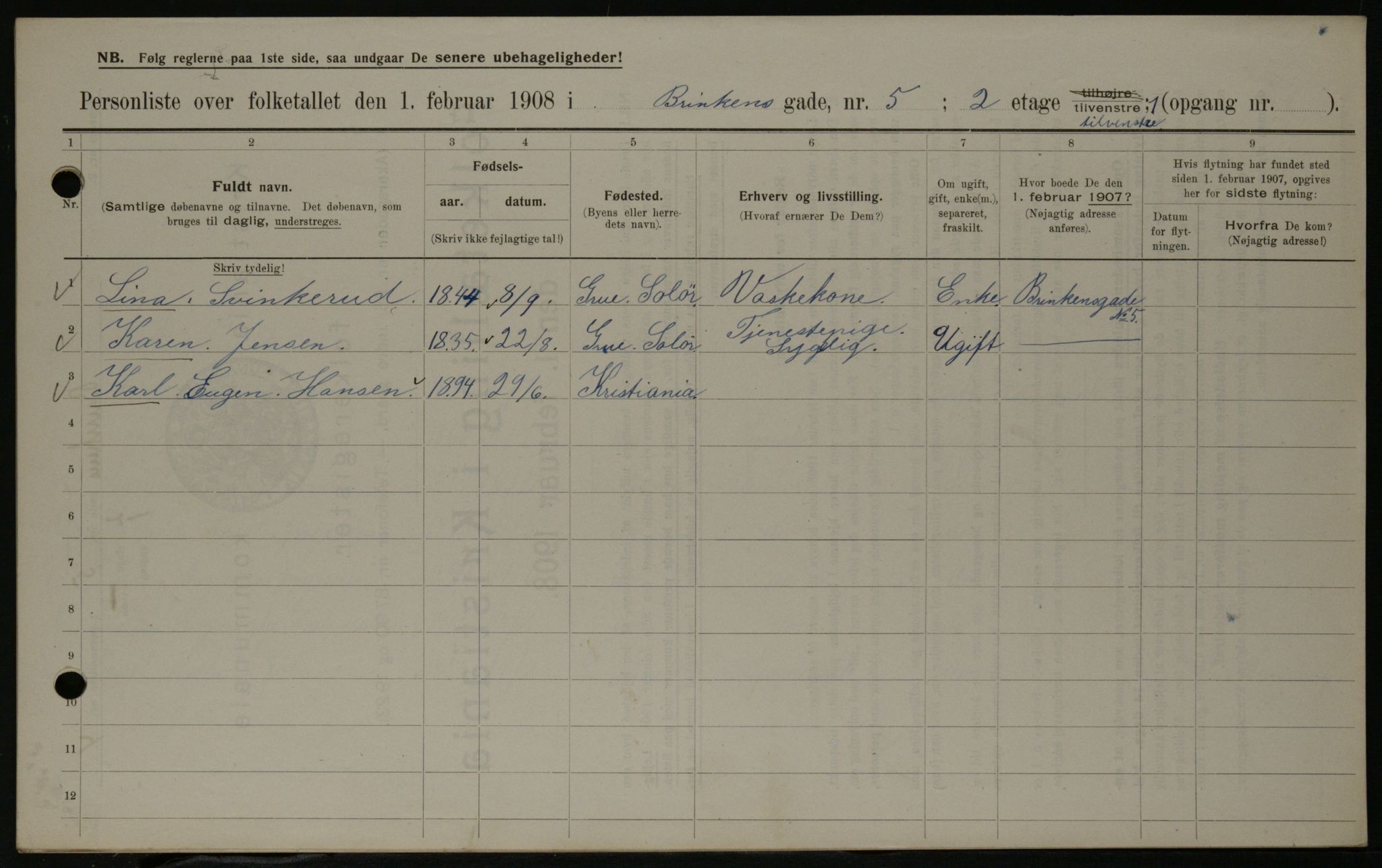 OBA, Municipal Census 1908 for Kristiania, 1908, p. 8375