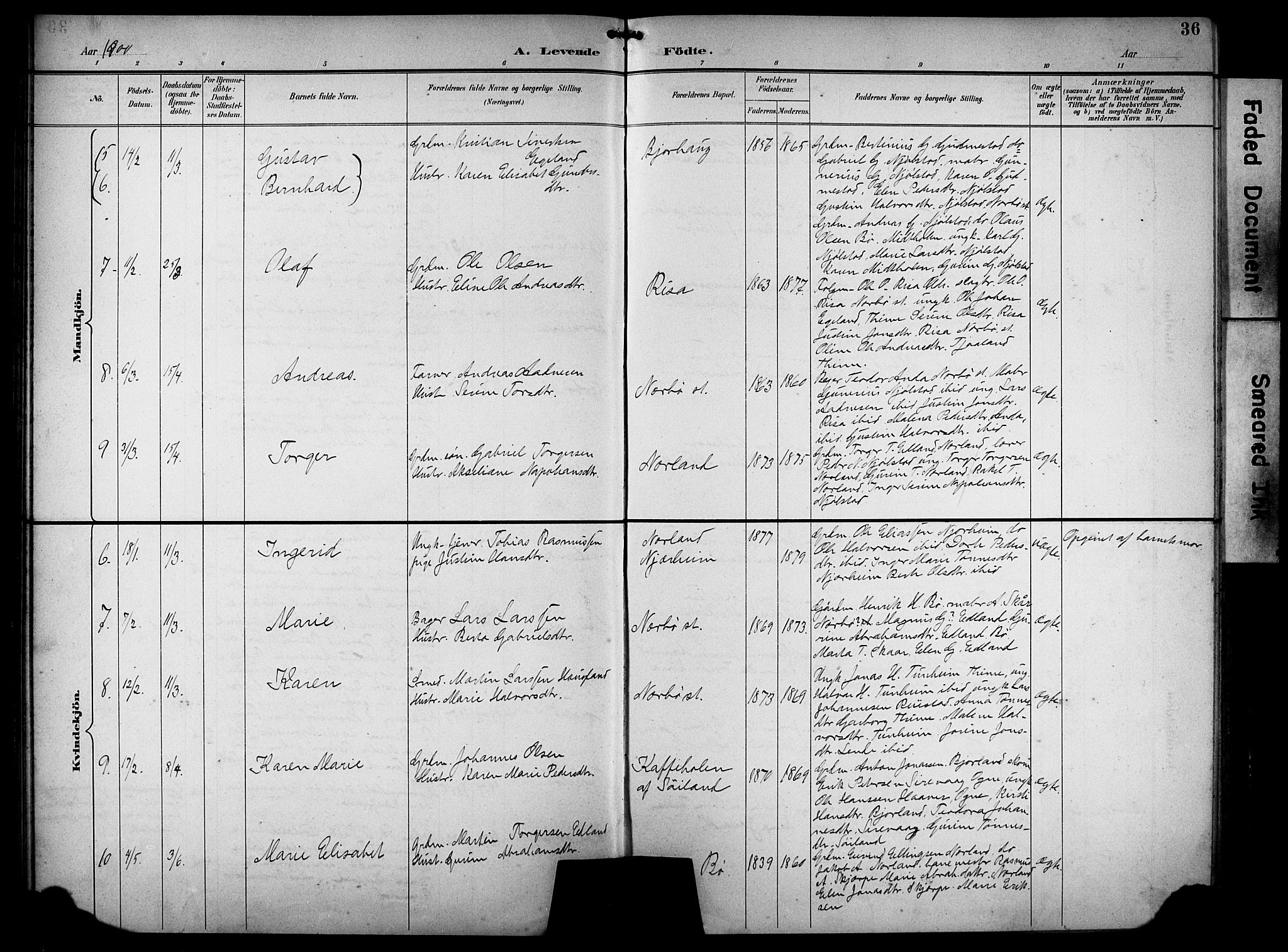 Hå sokneprestkontor, AV/SAST-A-101801/001/30BB/L0005: Parish register (copy) no. B 5, 1894-1912, p. 36