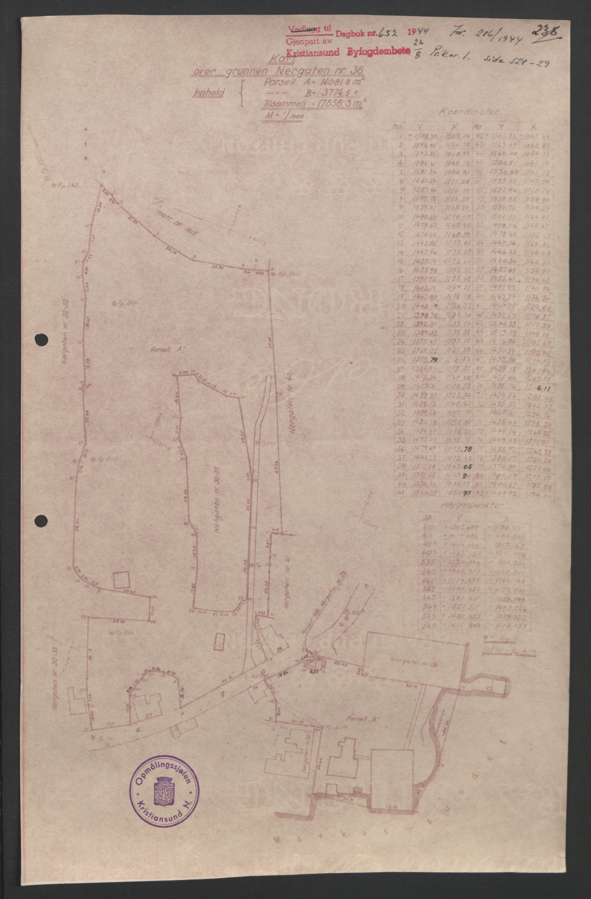 Kristiansund byfogd, AV/SAT-A-4587/A/27: Mortgage book no. 37, 1942-1945, Diary no: : 652/1944