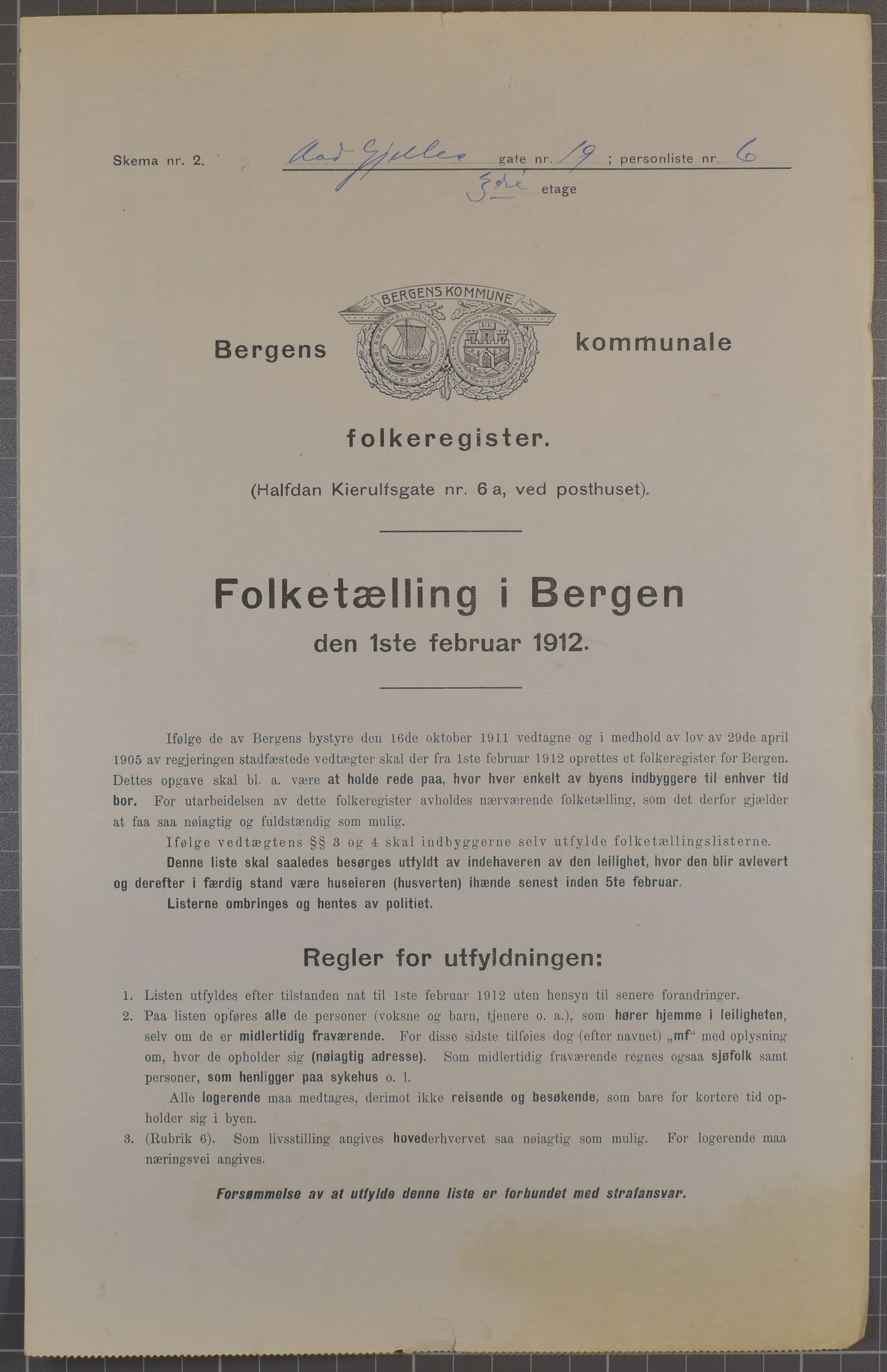 SAB, Municipal Census 1912 for Bergen, 1912, p. 81