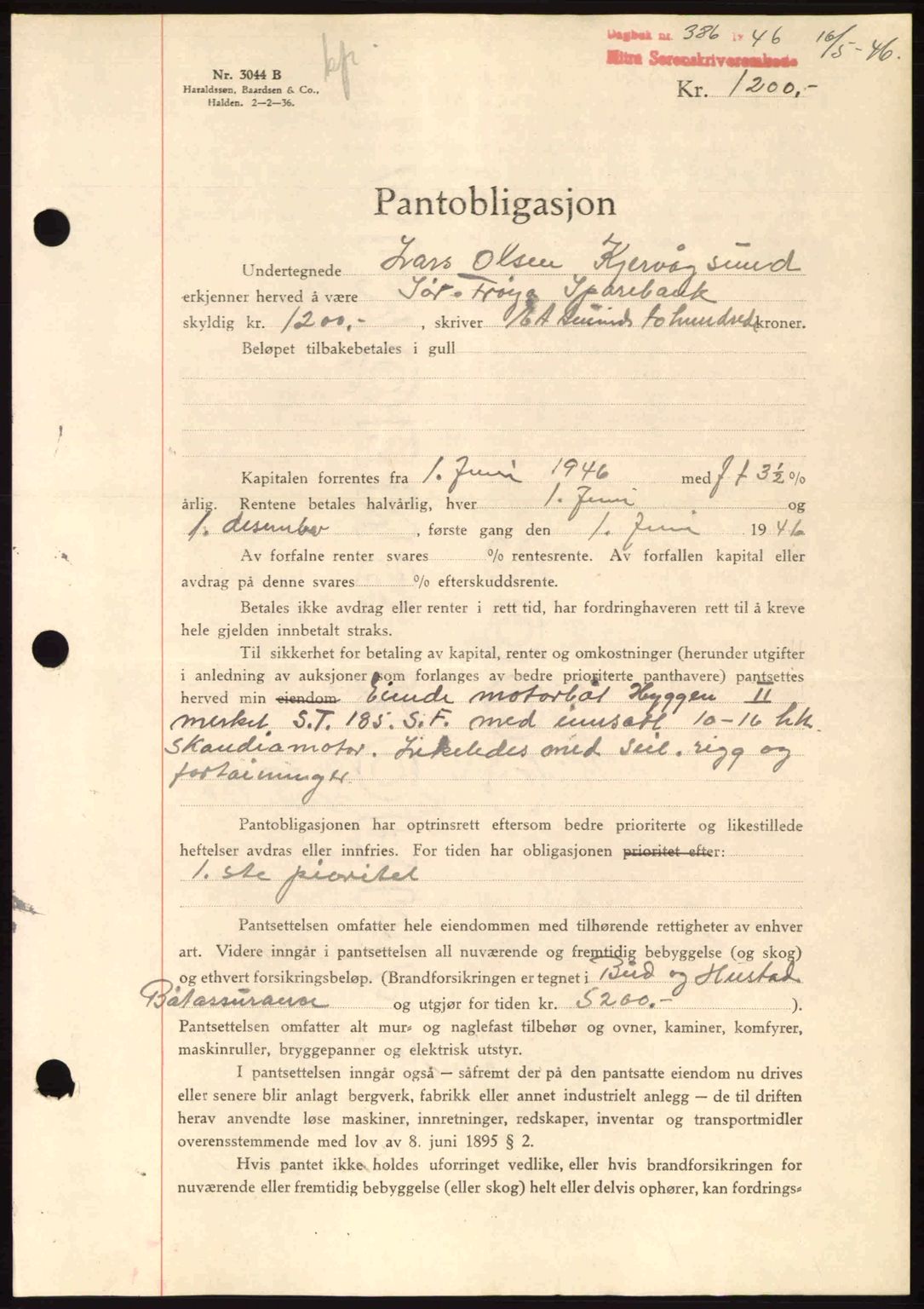 Hitra sorenskriveri, AV/SAT-A-0018/2/2C/2Ca: Mortgage book no. B1, 1939-1949, Diary no: : 386/1946