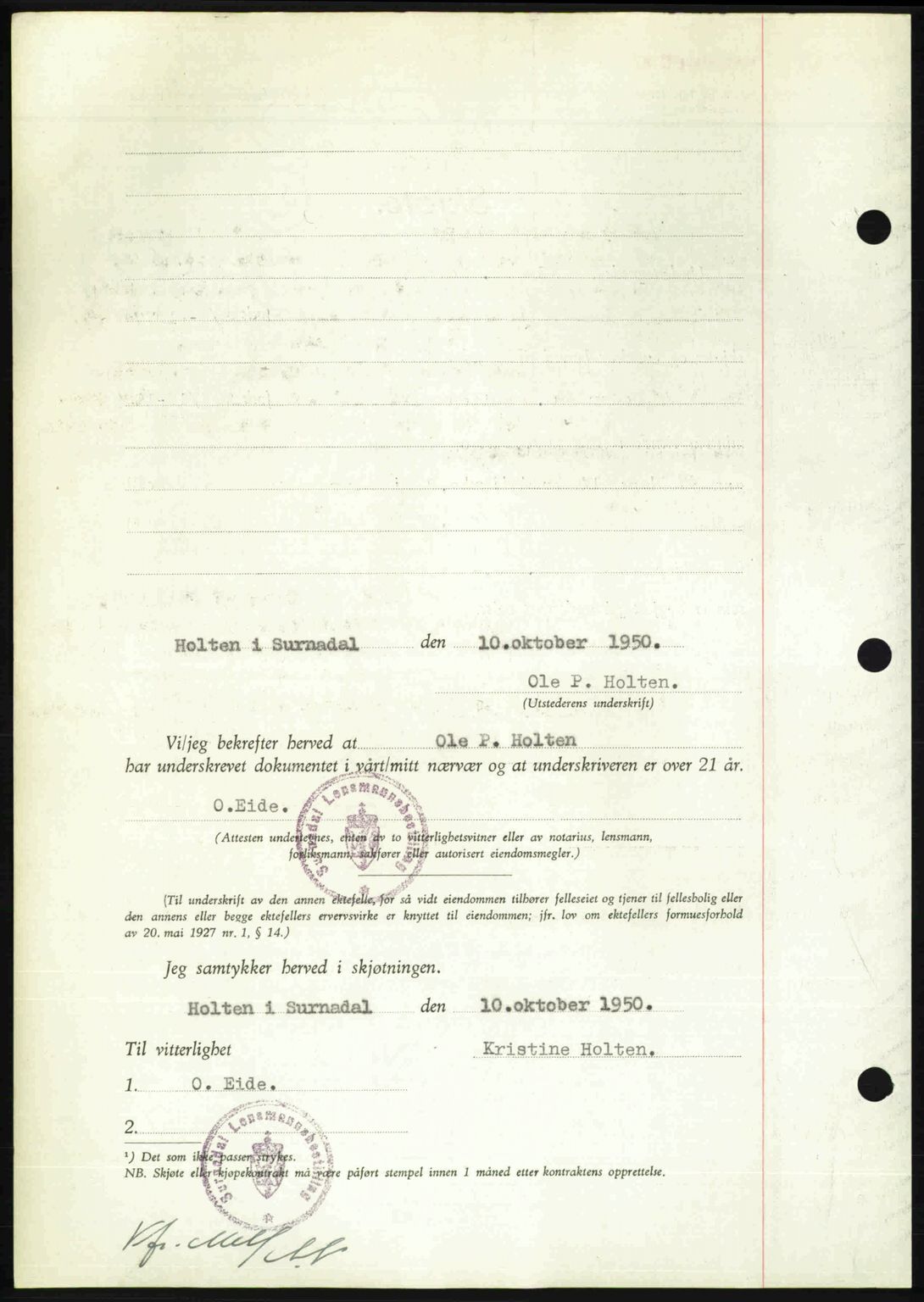 Nordmøre sorenskriveri, AV/SAT-A-4132/1/2/2Ca: Mortgage book no. A116, 1950-1950, Diary no: : 3185/1950