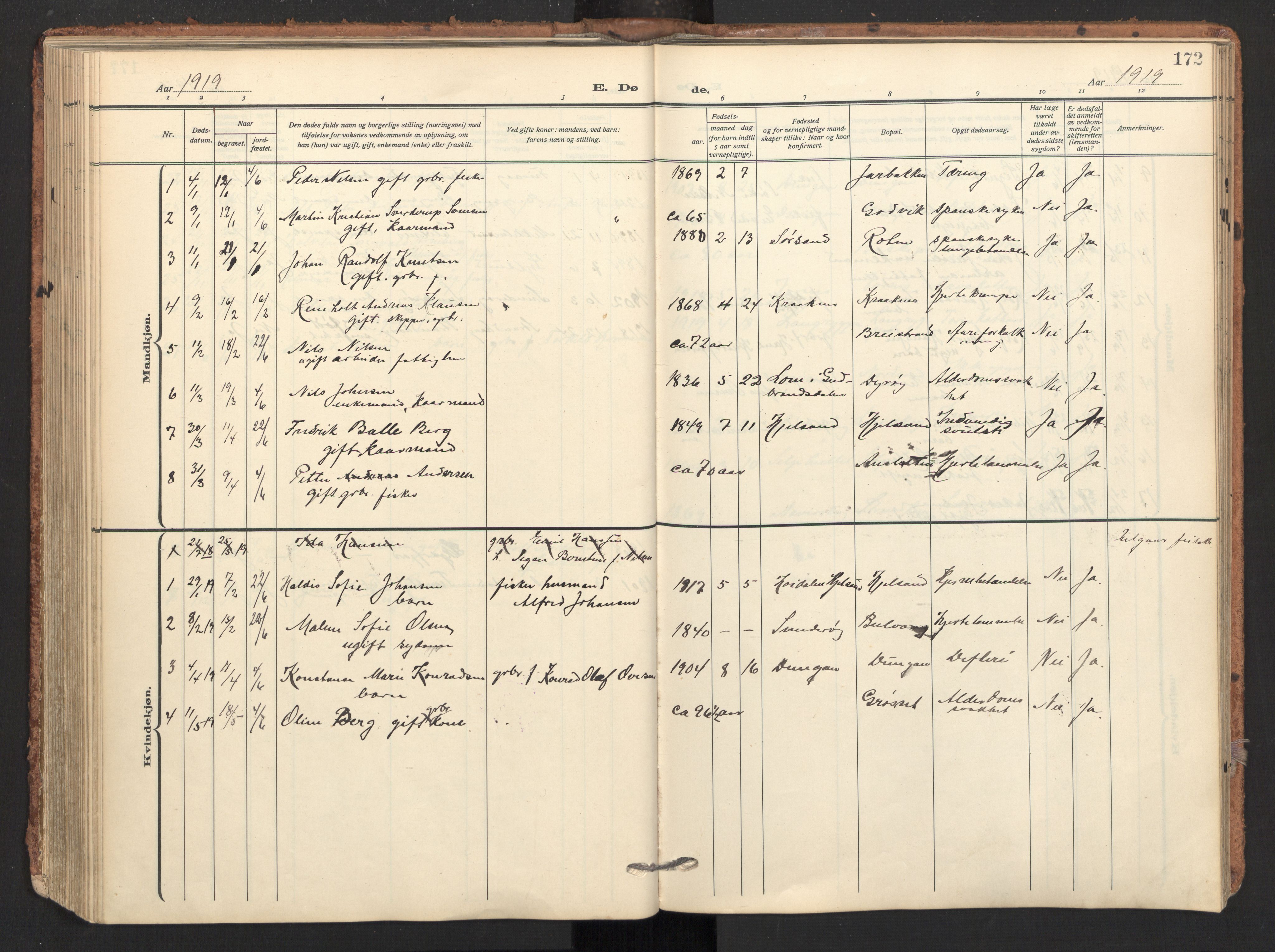 Ministerialprotokoller, klokkerbøker og fødselsregistre - Nordland, SAT/A-1459/893/L1343: Parish register (official) no. 893A15, 1914-1928, p. 172