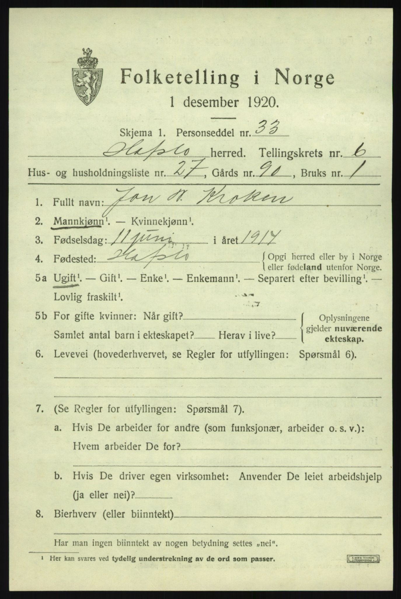 SAB, 1920 census for Hafslo, 1920, p. 4880