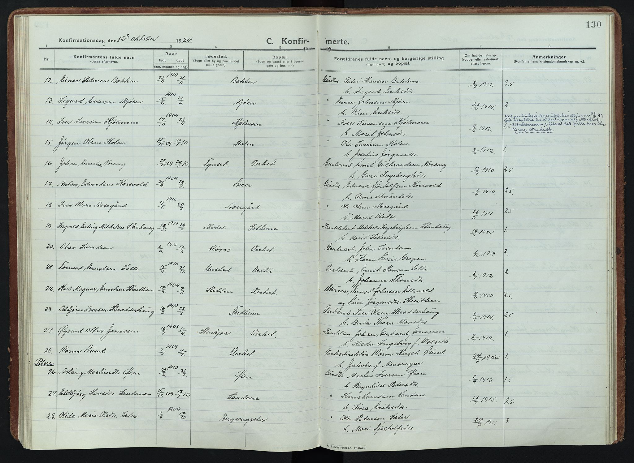 Alvdal prestekontor, AV/SAH-PREST-060/H/Ha/Haa/L0005: Parish register (official) no. 5, 1913-1930, p. 130