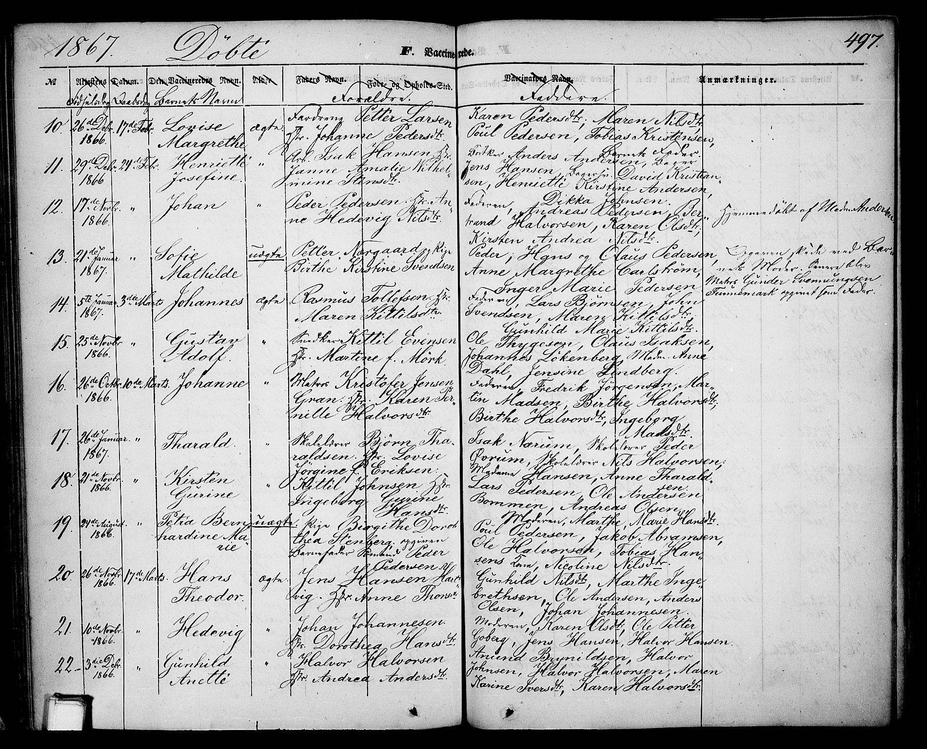 Skien kirkebøker, SAKO/A-302/G/Ga/L0004: Parish register (copy) no. 4, 1843-1867, p. 497