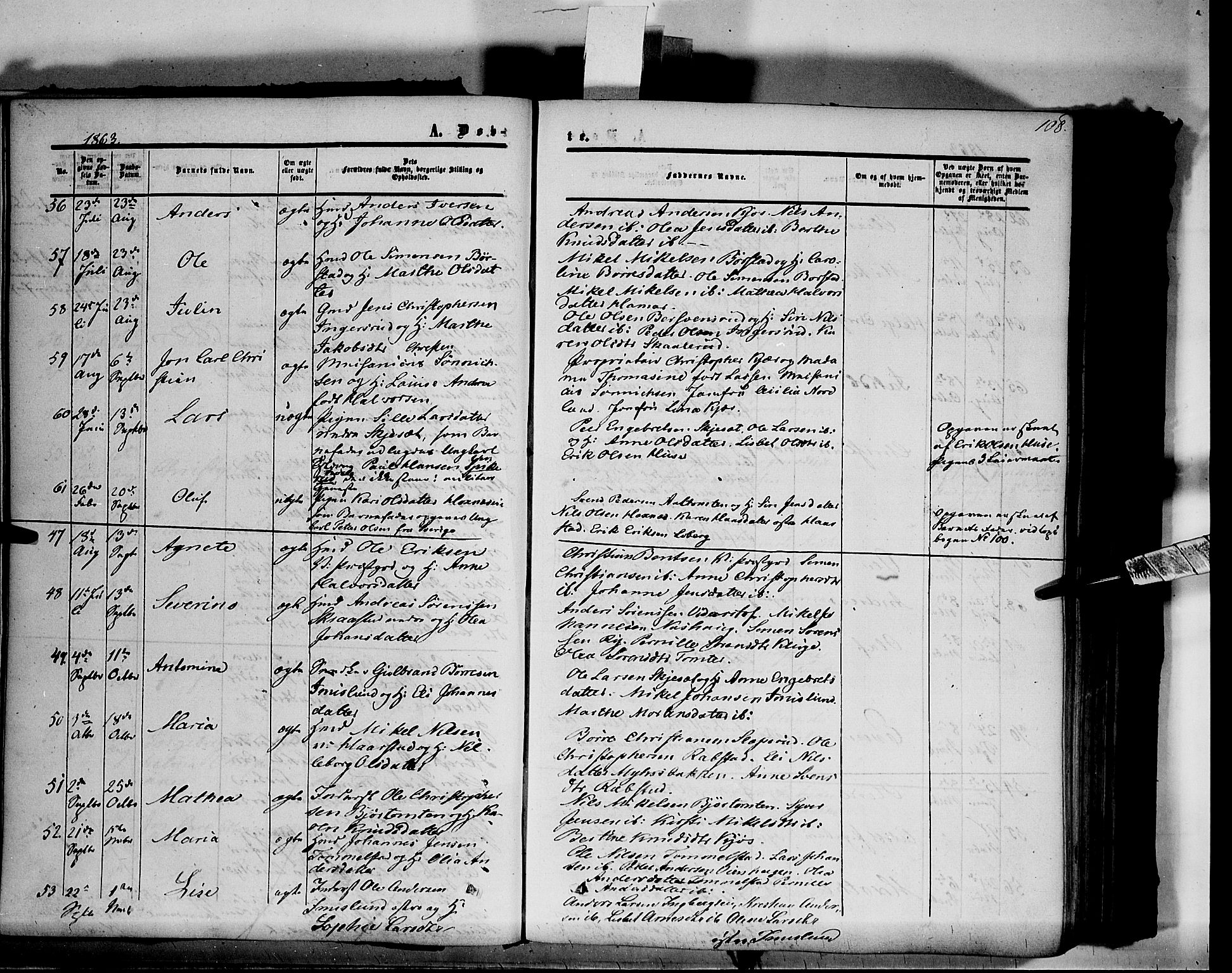 Vang prestekontor, Hedmark, SAH/PREST-008/H/Ha/Haa/L0012: Parish register (official) no. 12, 1855-1870, p. 108