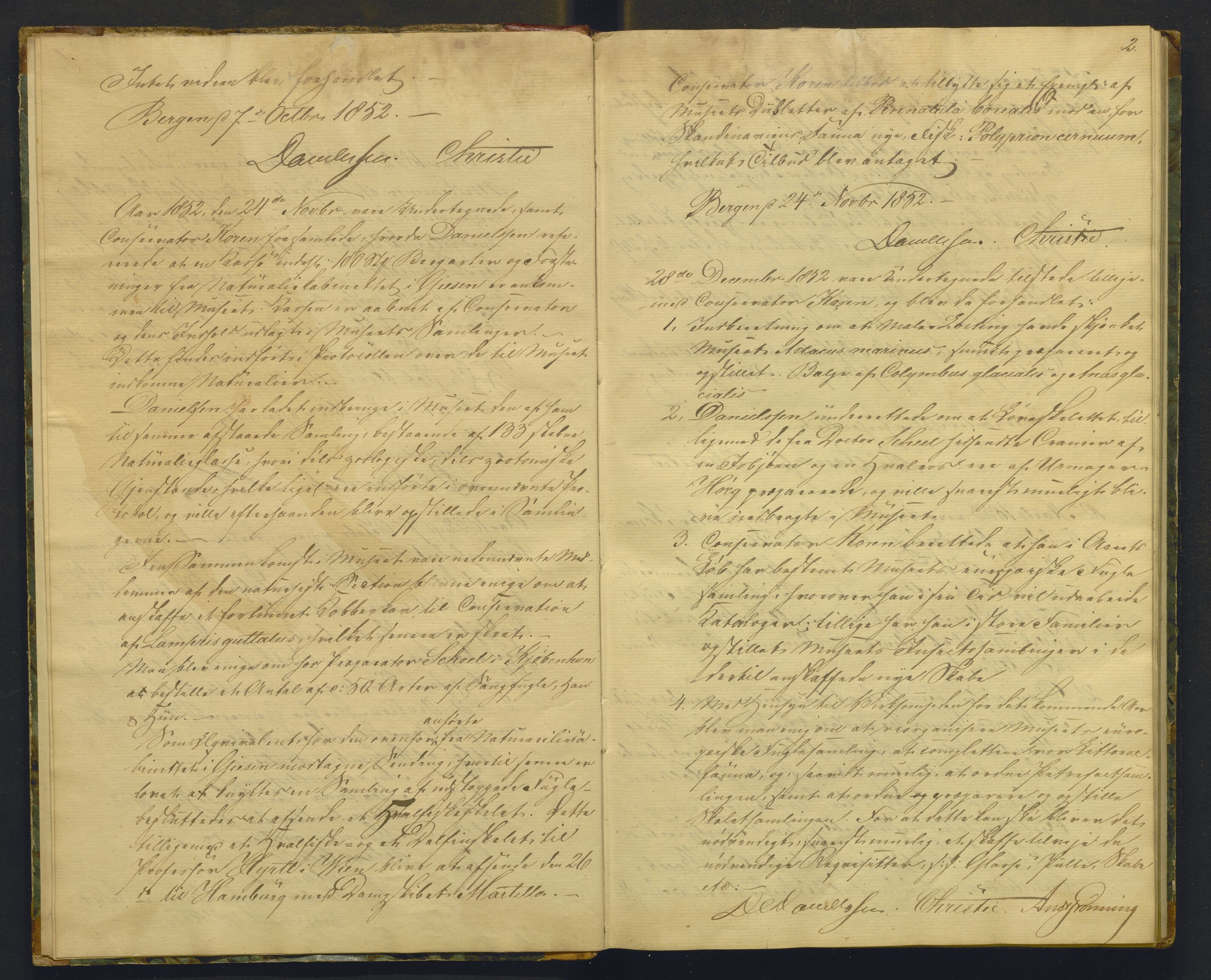 Bergens Museum, AV/SAB-A-17301/08/A/L0001: Forhandlingsprotokoll , 1852-1900, p. 1b-2a