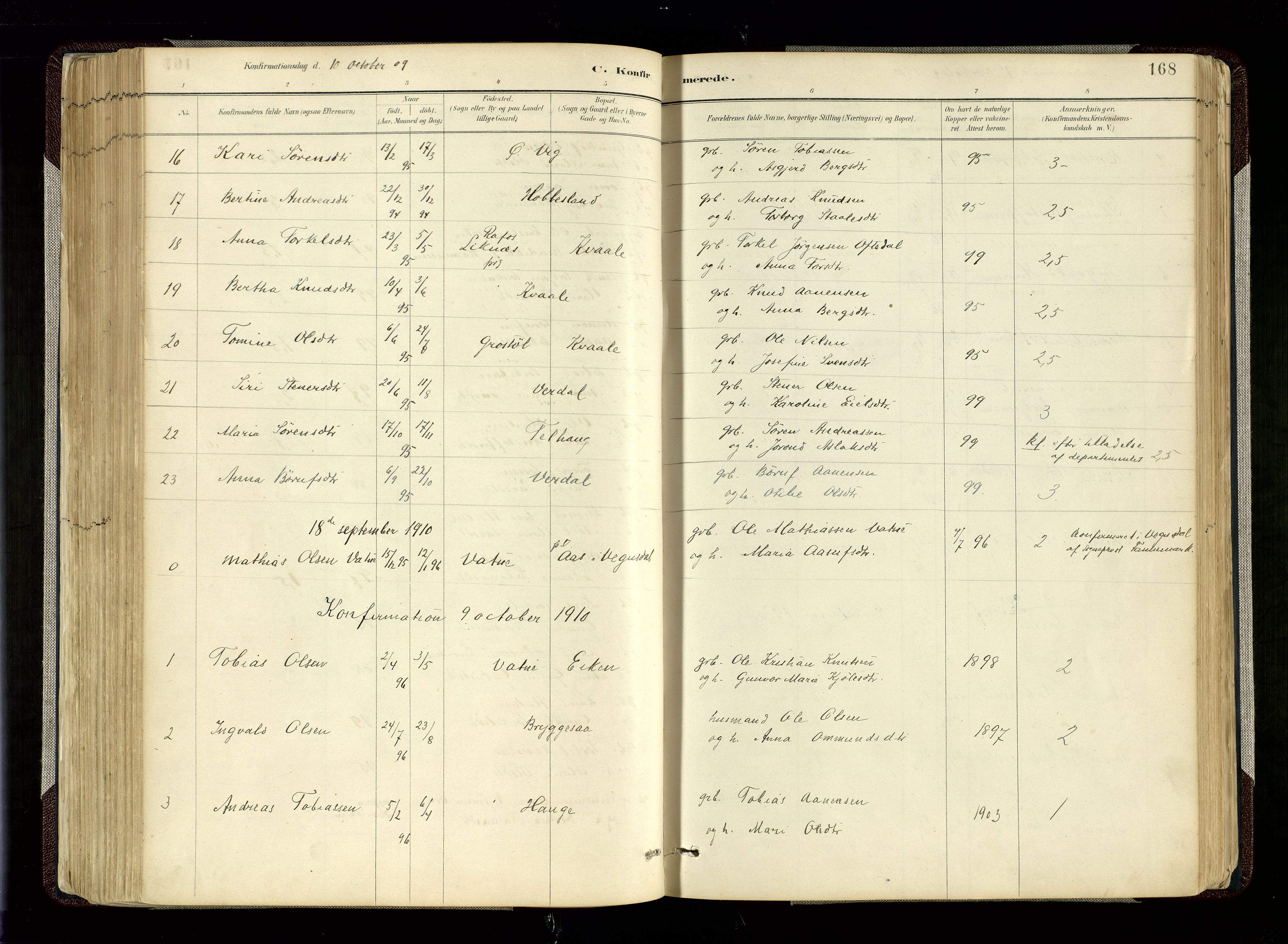 Hægebostad sokneprestkontor, SAK/1111-0024/F/Fa/Fab/L0004: Parish register (official) no. A 4, 1887-1929, p. 168