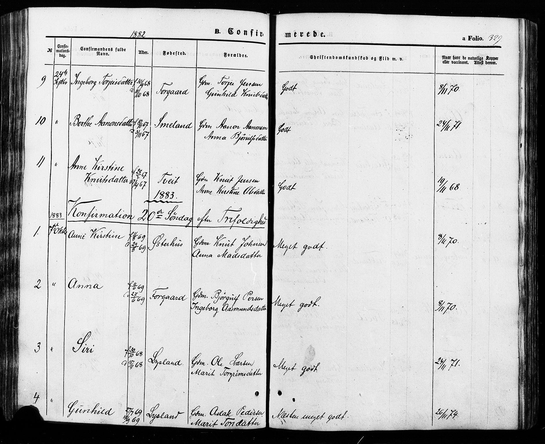 Åseral sokneprestkontor, SAK/1111-0051/F/Fa/L0002: Parish register (official) no. A 2, 1854-1884, p. 329