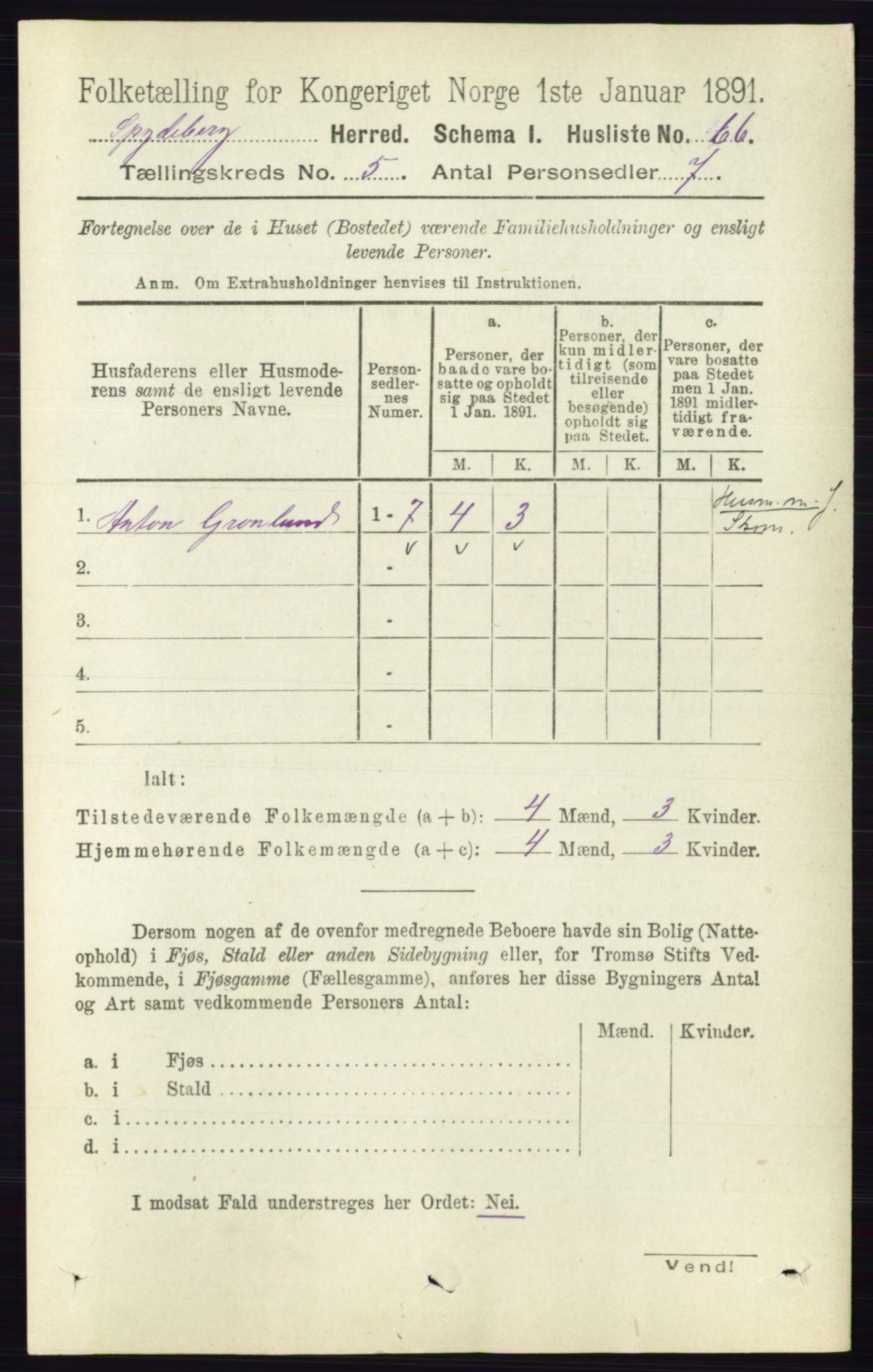 RA, 1891 census for 0123 Spydeberg, 1891, p. 2342