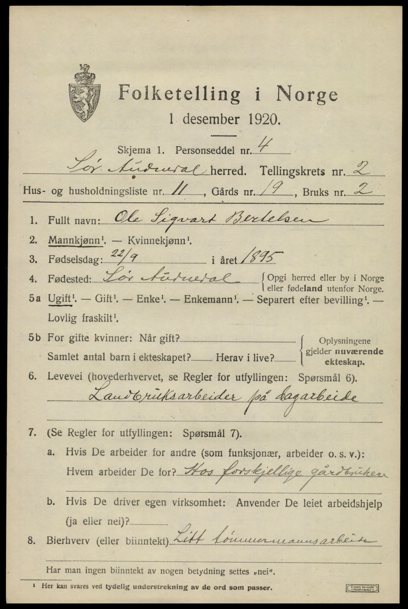 SAK, 1920 census for Sør-Audnedal, 1920, p. 1663
