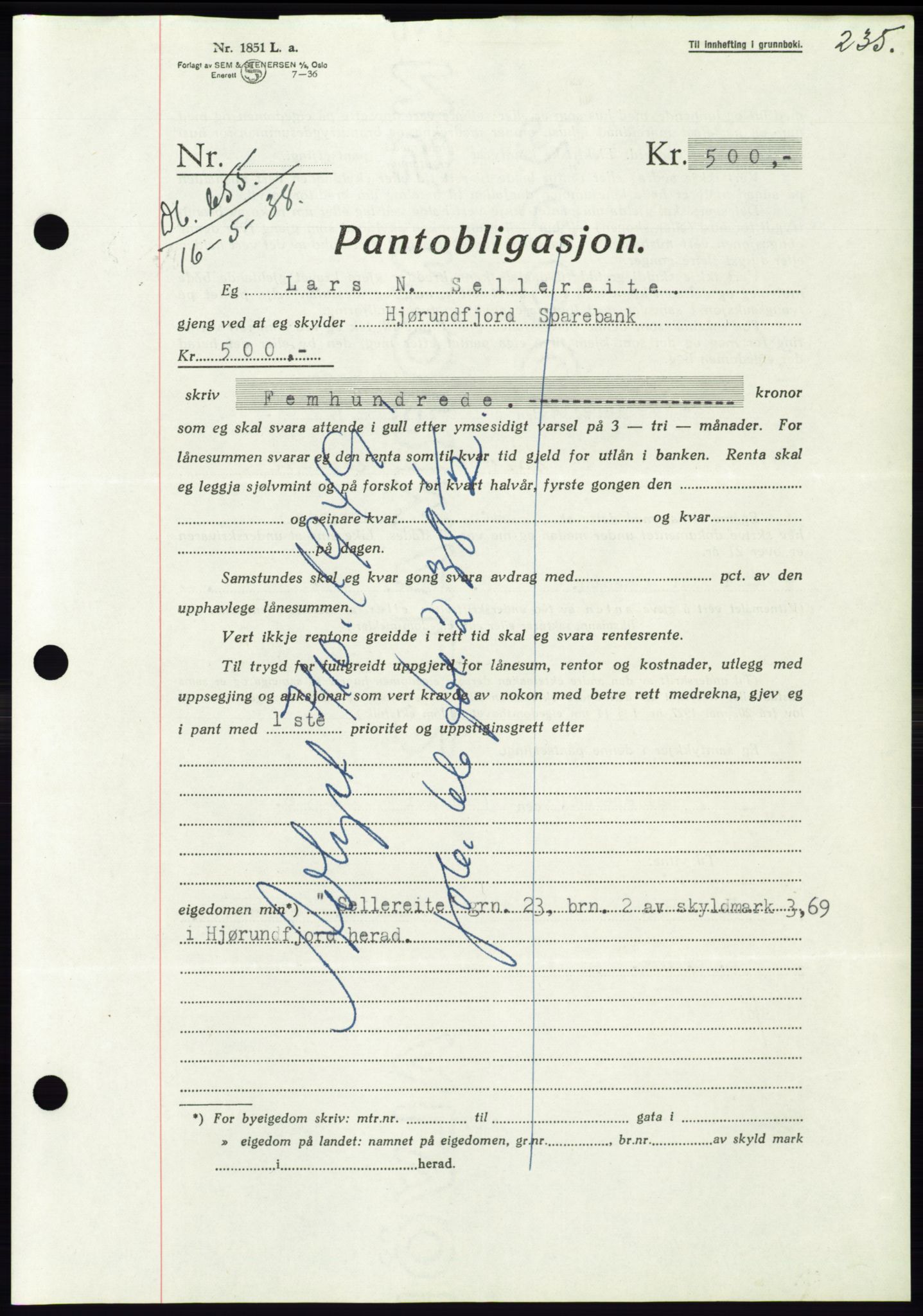 Søre Sunnmøre sorenskriveri, AV/SAT-A-4122/1/2/2C/L0065: Mortgage book no. 59, 1938-1938, Diary no: : 655/1938