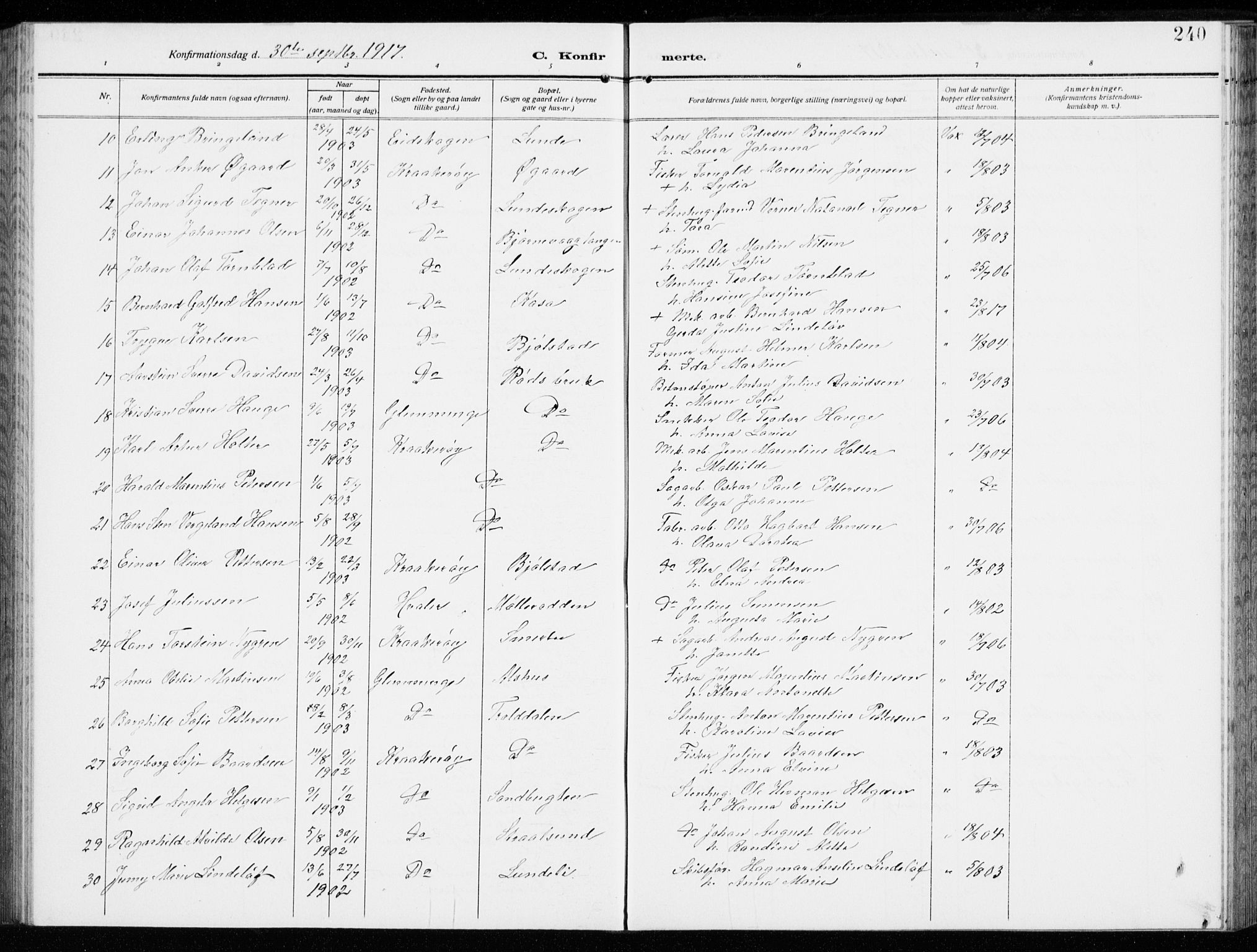 Kråkerøy prestekontor Kirkebøker, AV/SAO-A-10912/G/Ga/L0001: Parish register (copy) no. 1, 1908-1944, p. 240