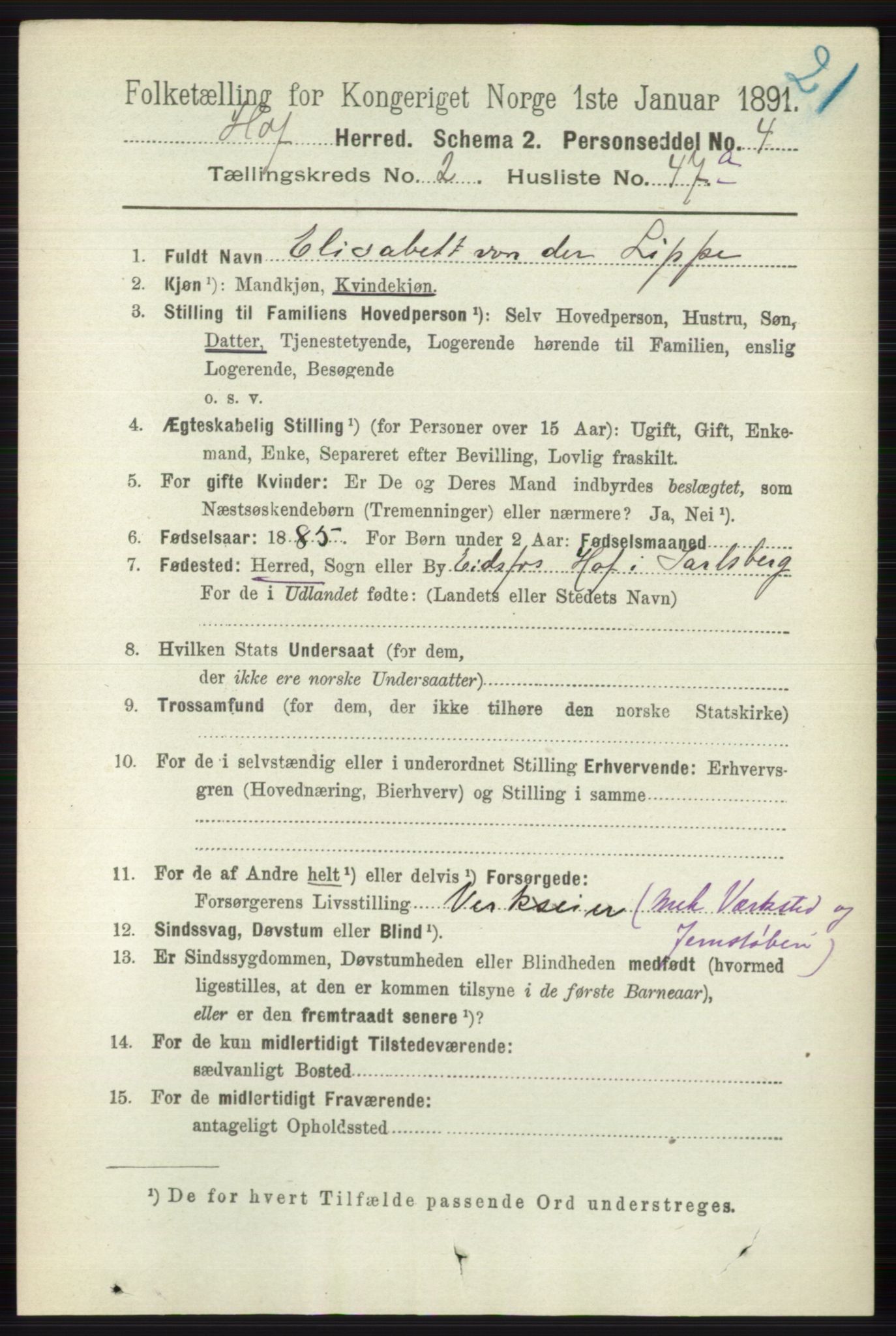 RA, 1891 census for 0714 Hof, 1891, p. 834