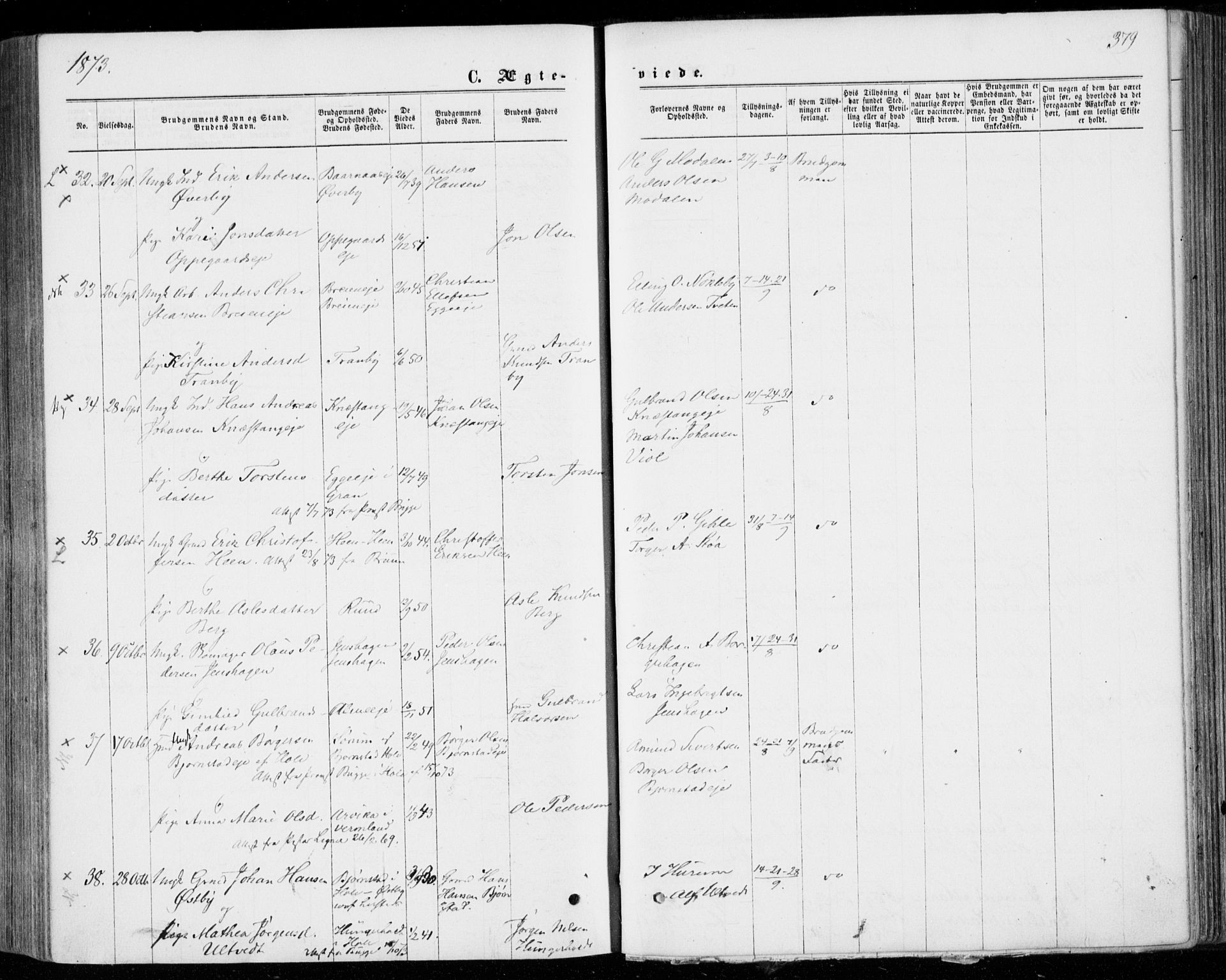 Norderhov kirkebøker, AV/SAKO-A-237/F/Fa/L0013: Parish register (official) no. 13, 1866-1874, p. 379