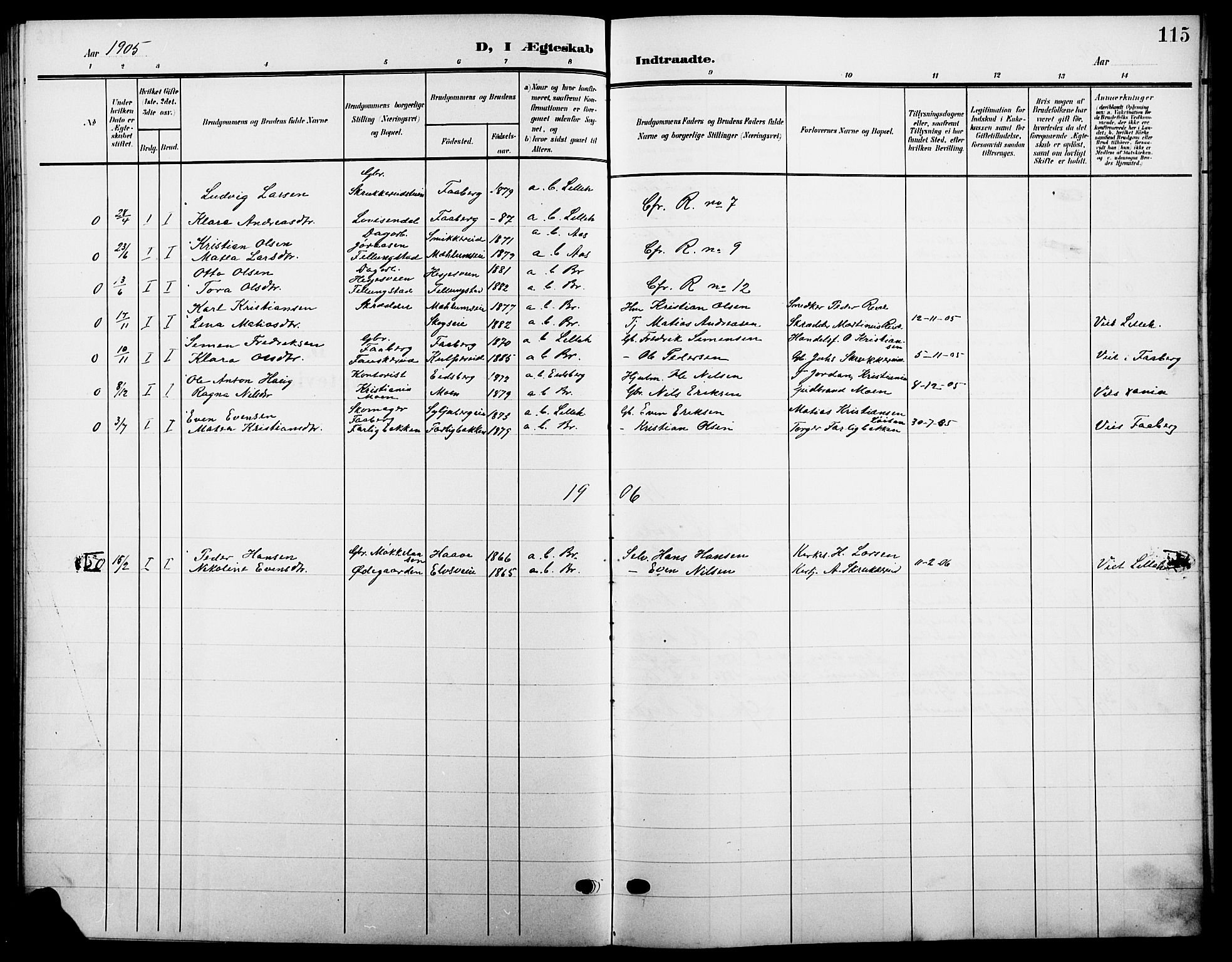 Ringsaker prestekontor, SAH/PREST-014/L/La/L0016: Parish register (copy) no. 16, 1905-1920, p. 115