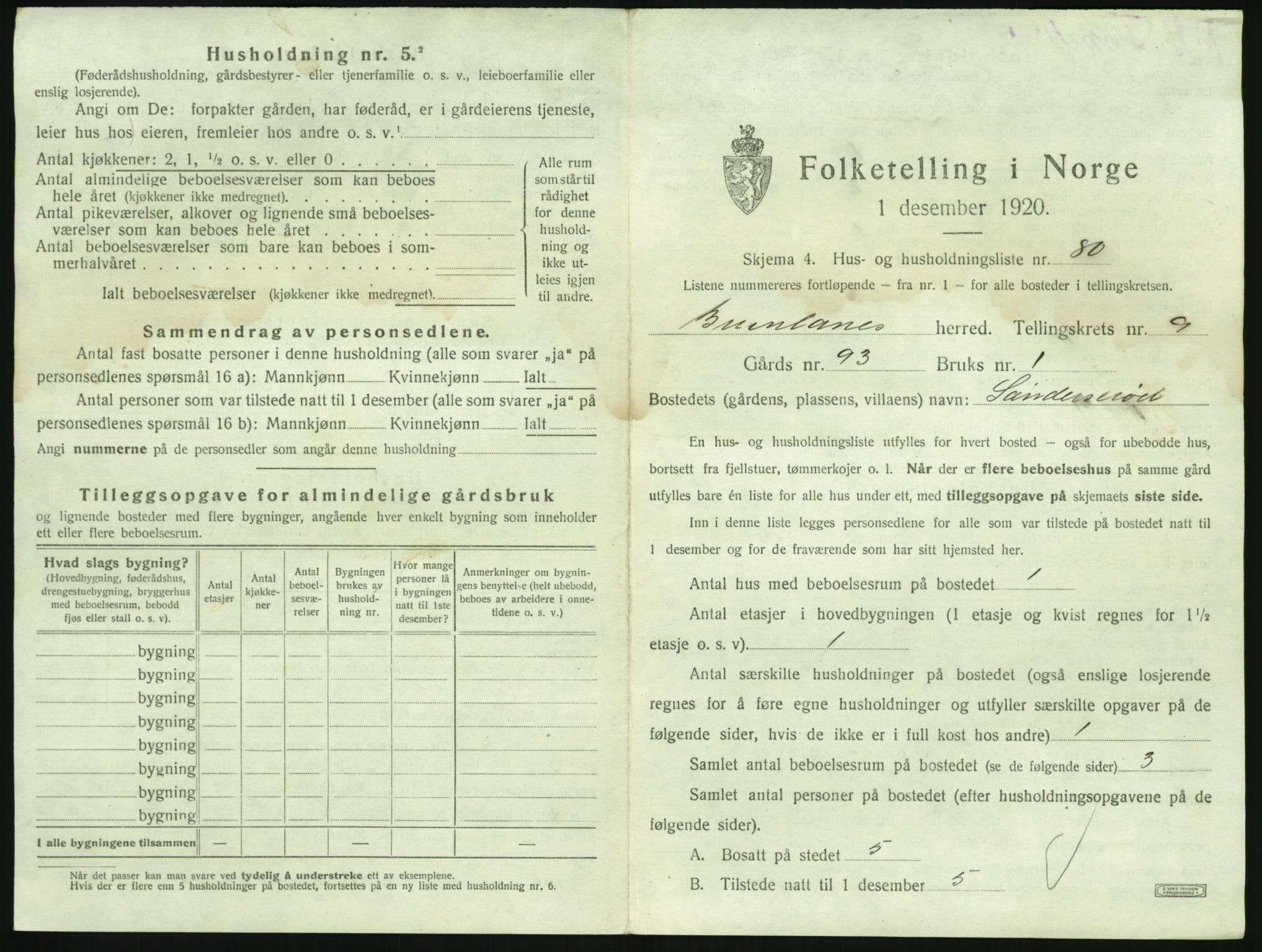 SAKO, 1920 census for Brunlanes, 1920, p. 1239
