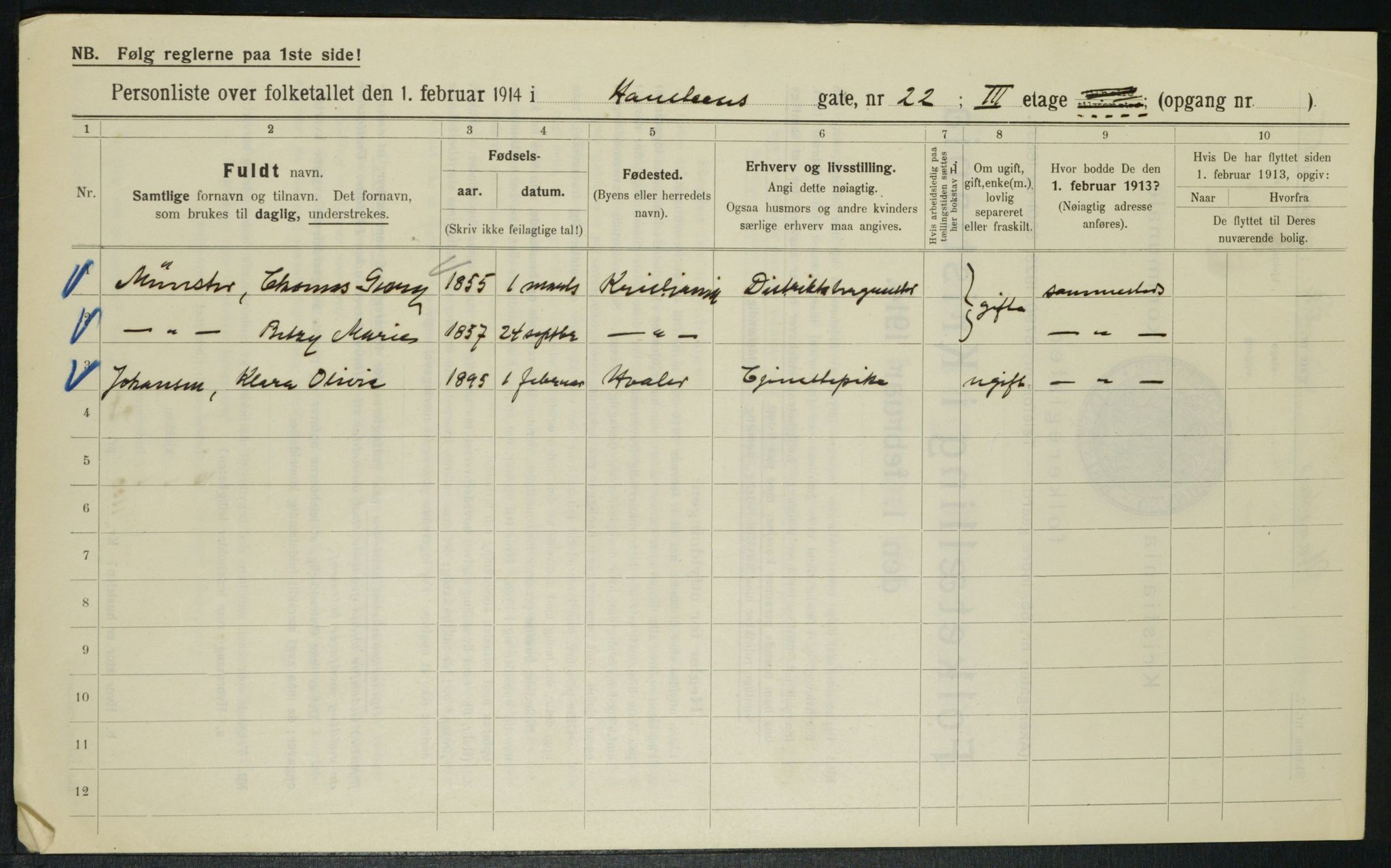 OBA, Municipal Census 1914 for Kristiania, 1914, p. 35083