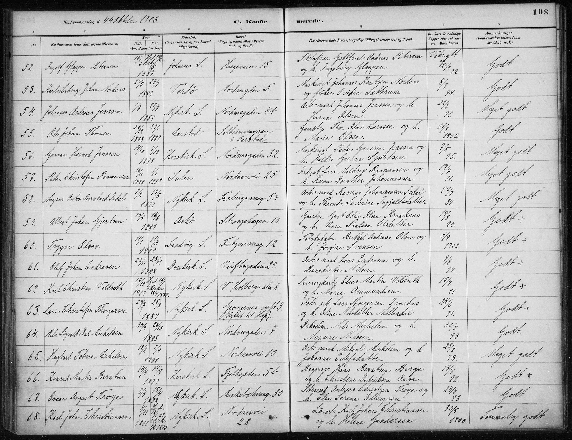 Nykirken Sokneprestembete, AV/SAB-A-77101/H/Haa/L0027: Parish register (official) no. C 6, 1886-1913, p. 108